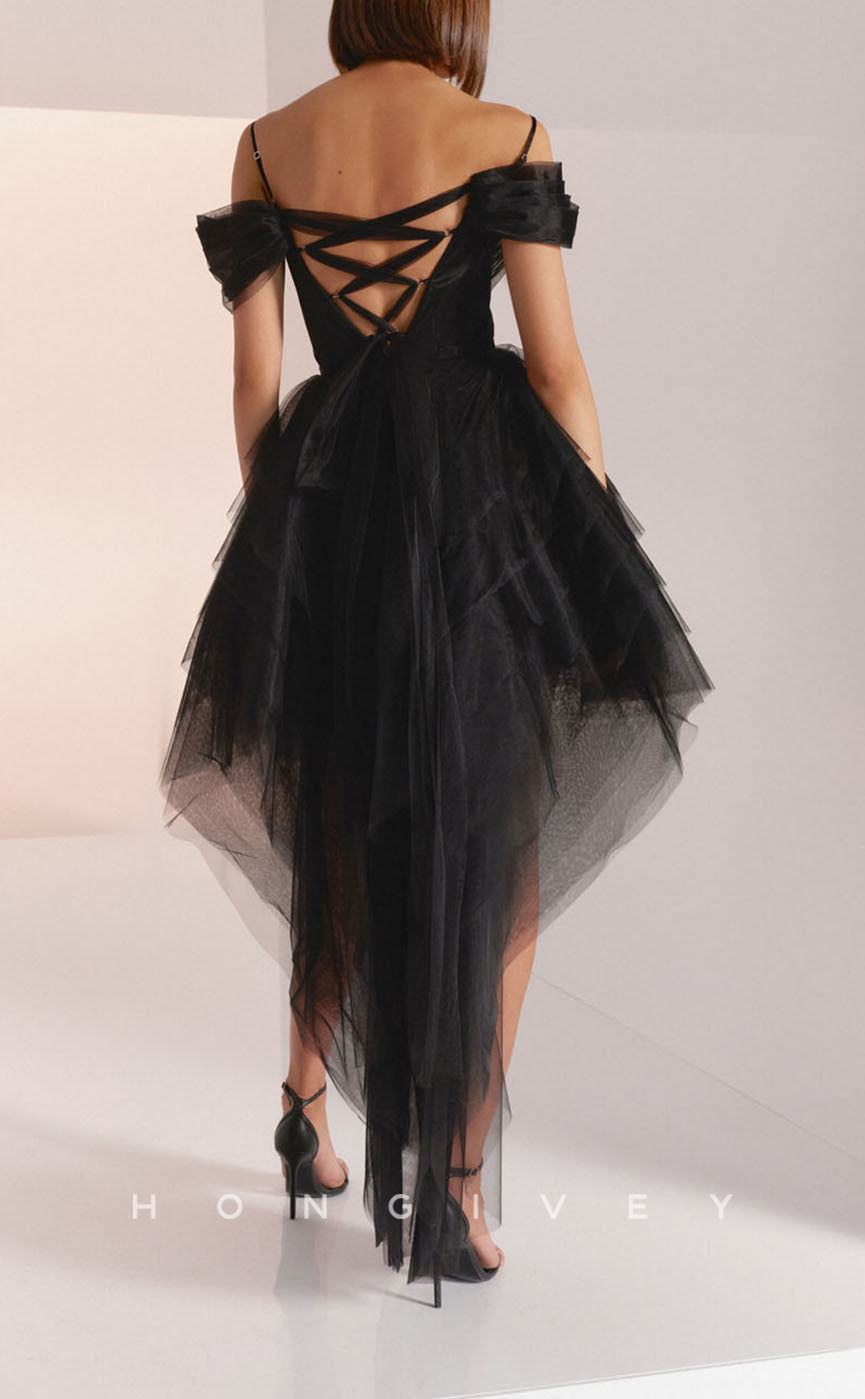 H Sexy Tulle Offshoulder High Low Tiered Party/Homecoming Dress