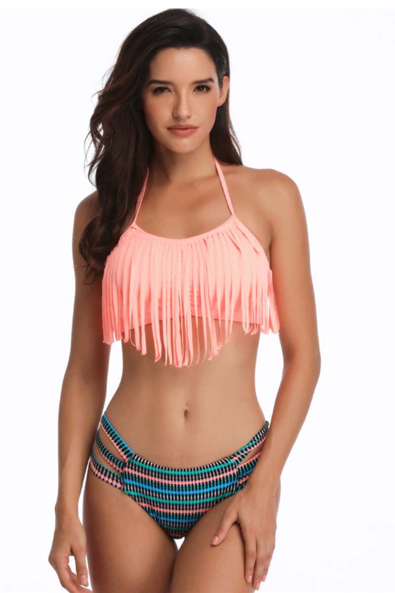 Tassel Edge Floral Parent-Child Two-Piece Swimsuit