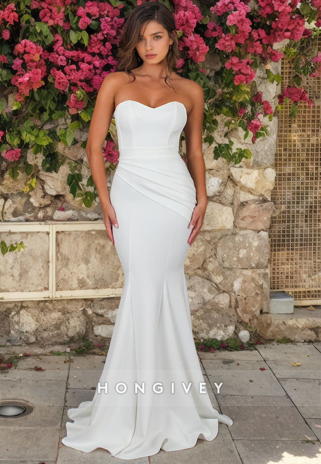 Simple Satin Trumpet Sweetheart Sleeveless With Sweep Train Wedding Dress