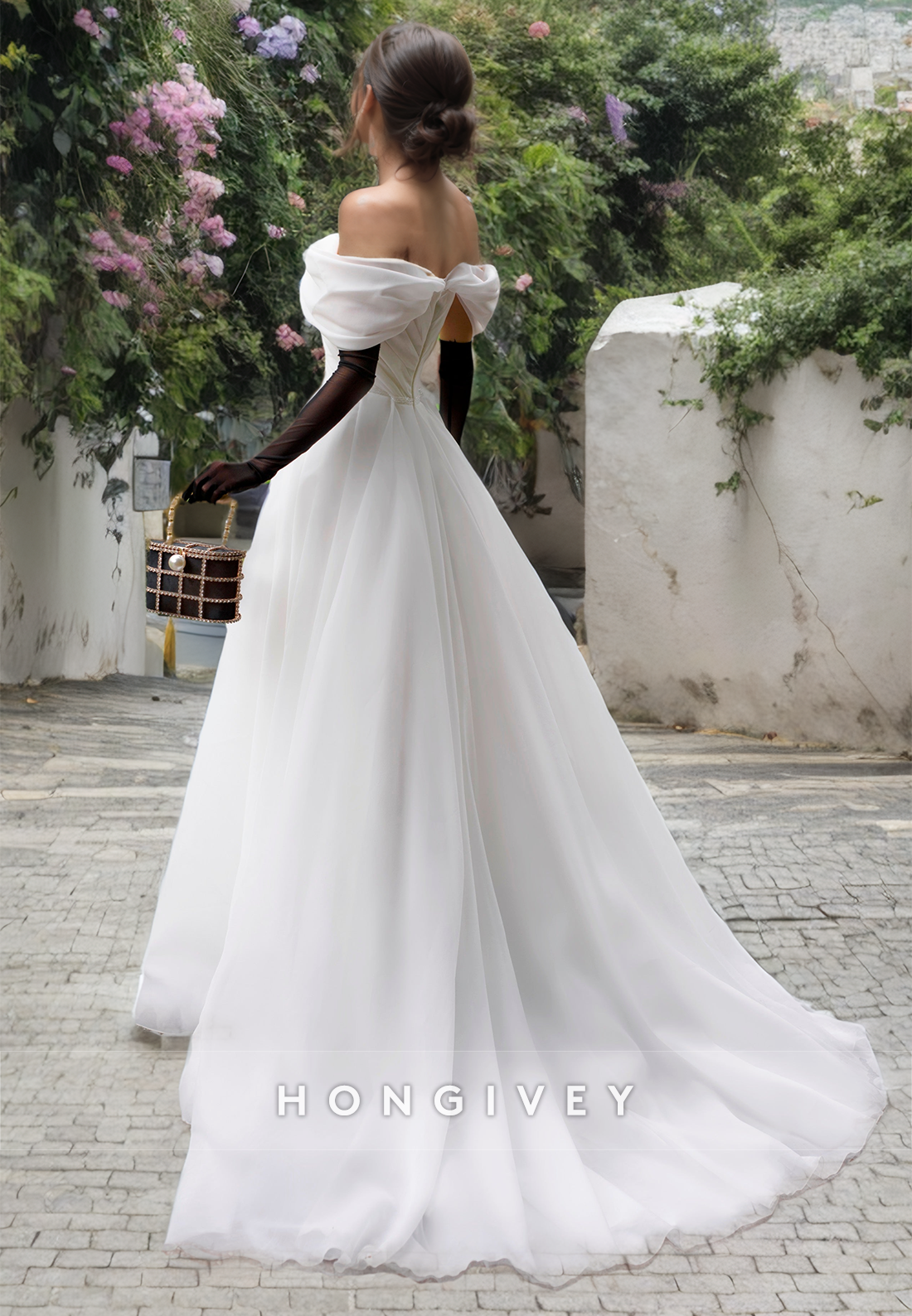 Classical/Sexy Offshoulder Empire Ruched With Train Long Boho/Beach Wedding Dress