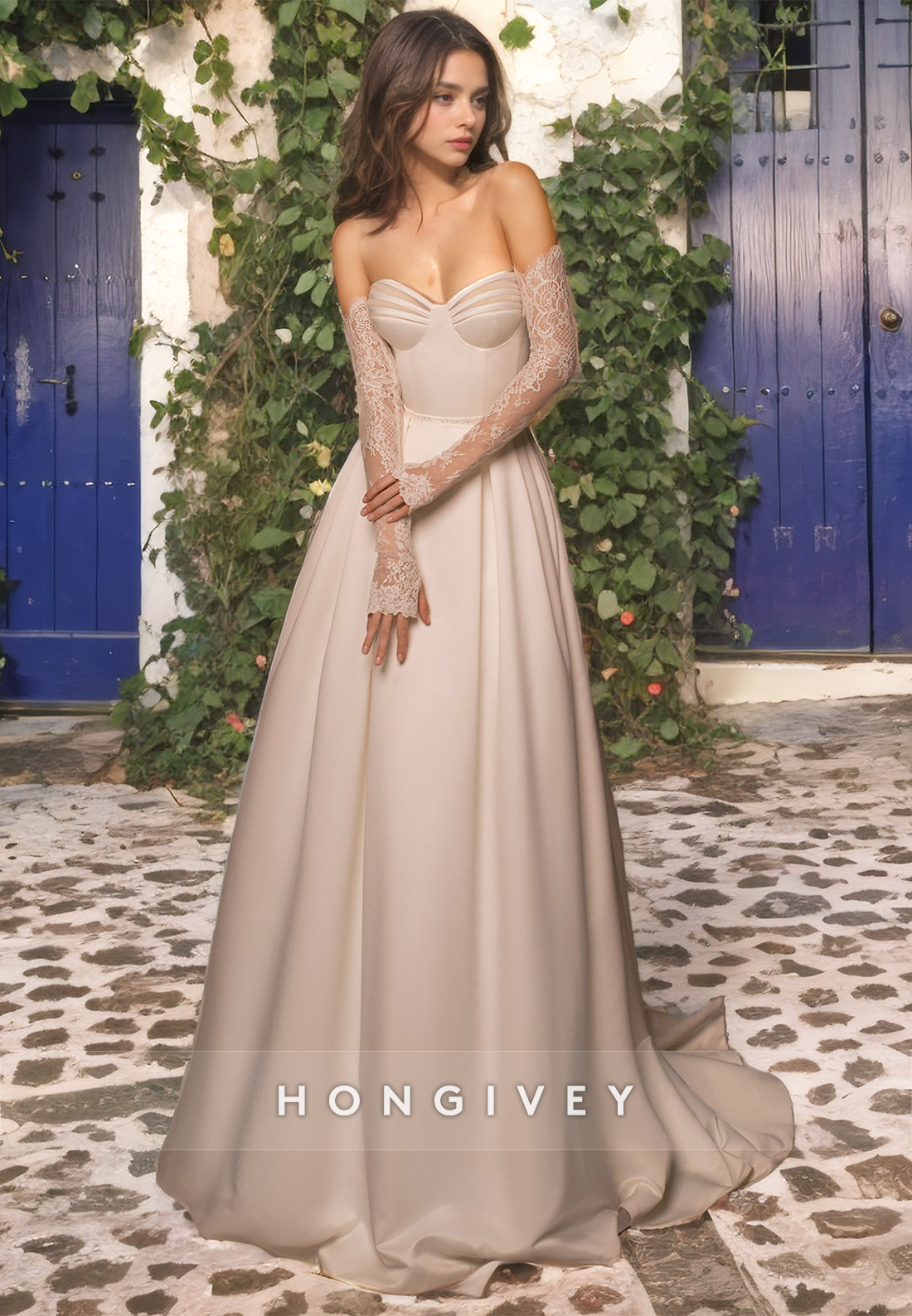 Casual Satin Aline Sweetheart Empire With Train Wedding Dress