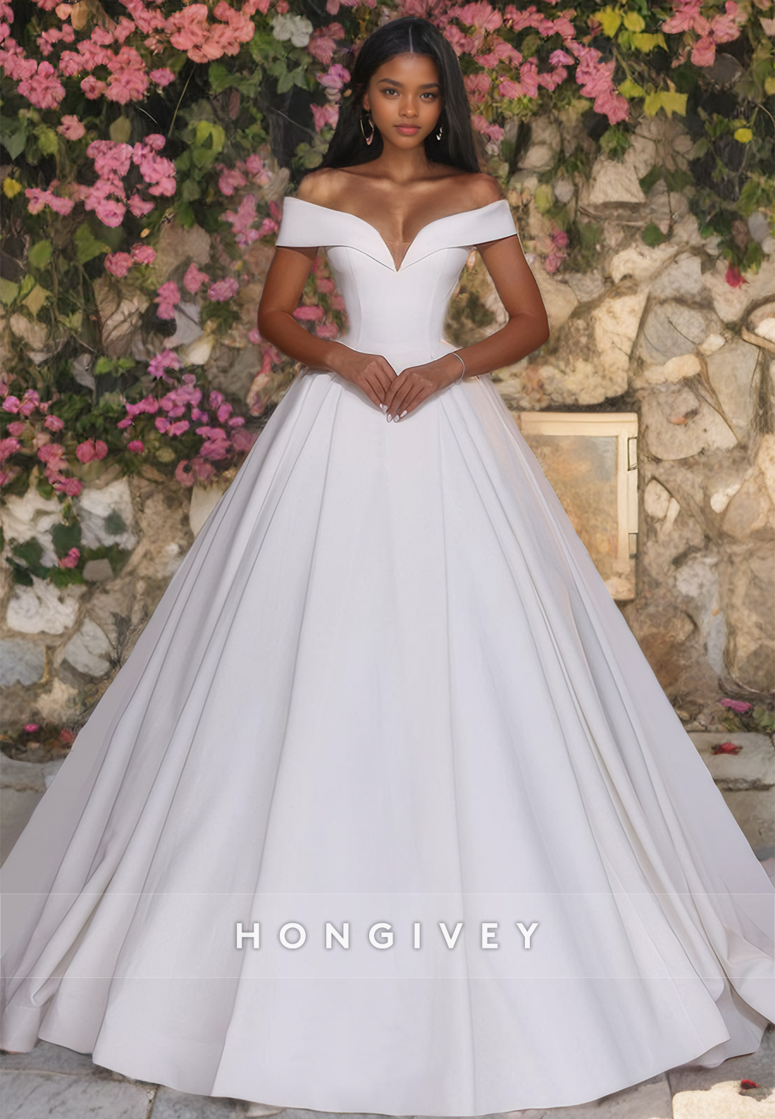 Offshoulder Satin Wedding Dress Aline Floorlength Brial Gown