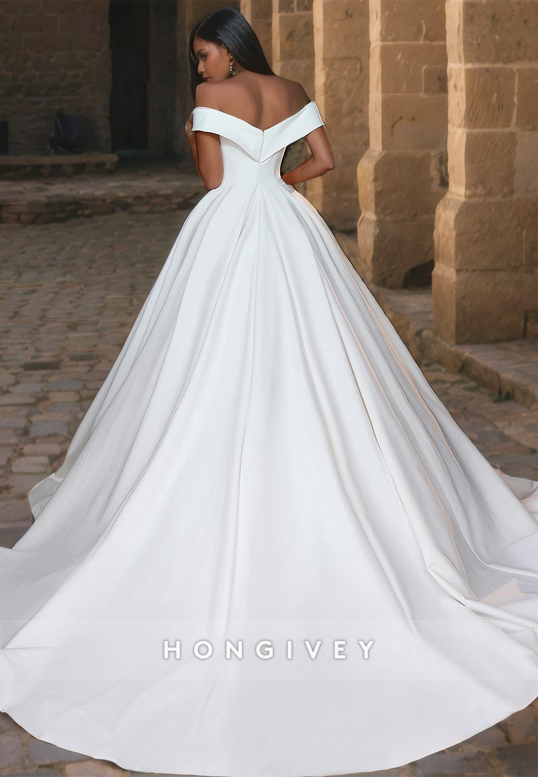 Offshoulder Satin Wedding Dress Aline Floorlength Brial Gown