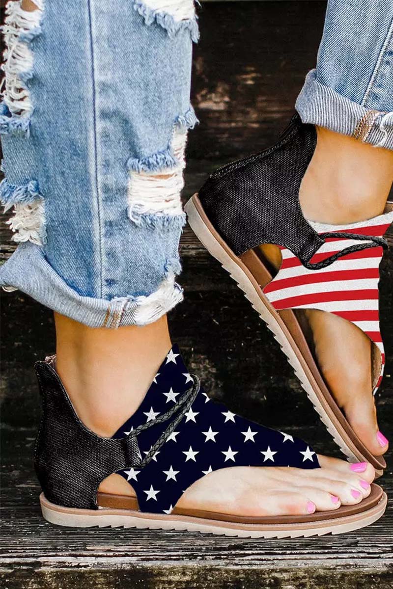 American Flag Star Striped Flat Sandals