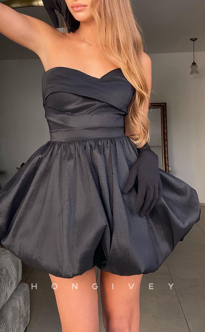 H Black Satin Aline Sweetheart Strapless Laceup Party/Homecoming Dress