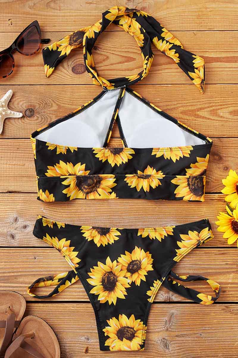 Sunflower Hollow Out Halter Two Piece Swimwear