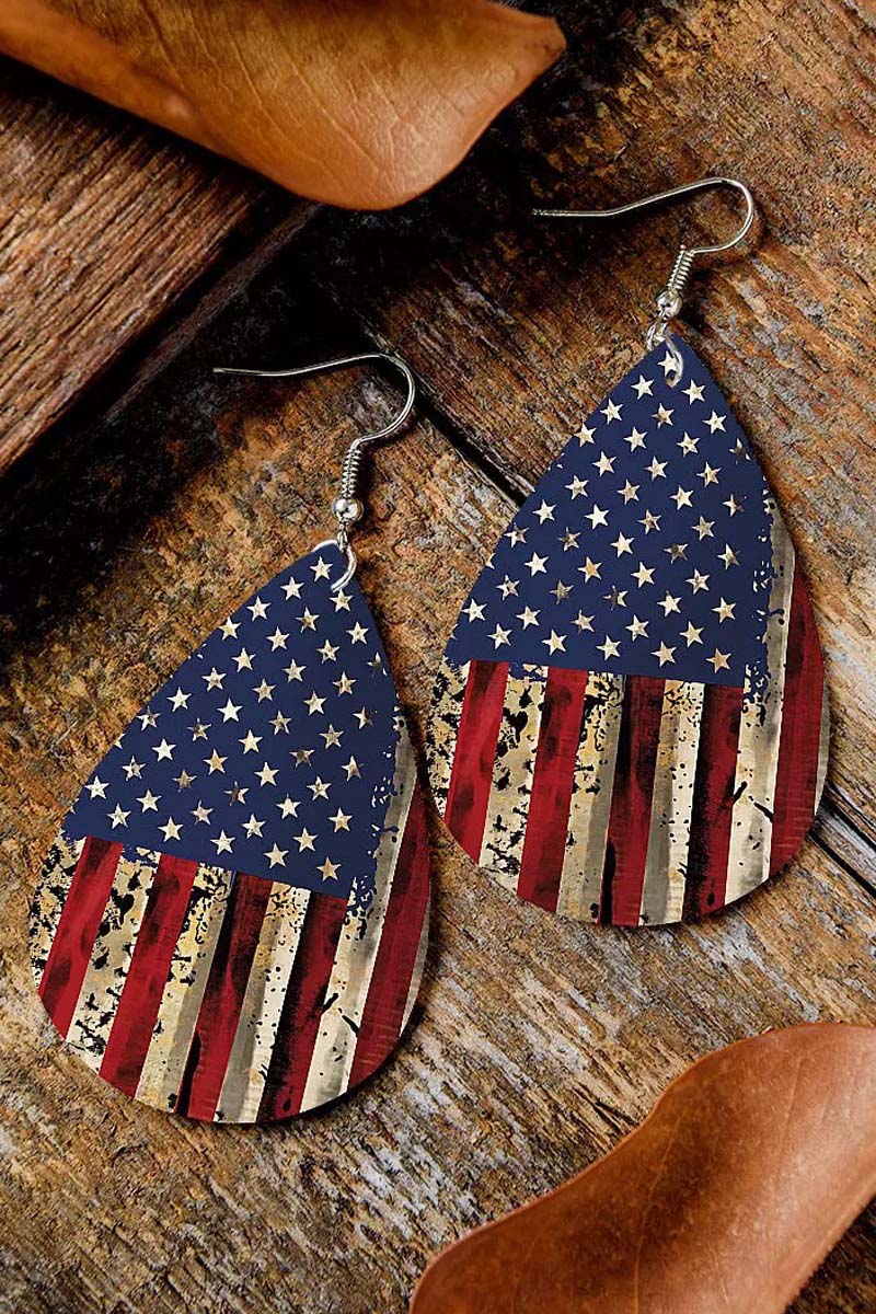 American Flag Star Water Drop Earrings