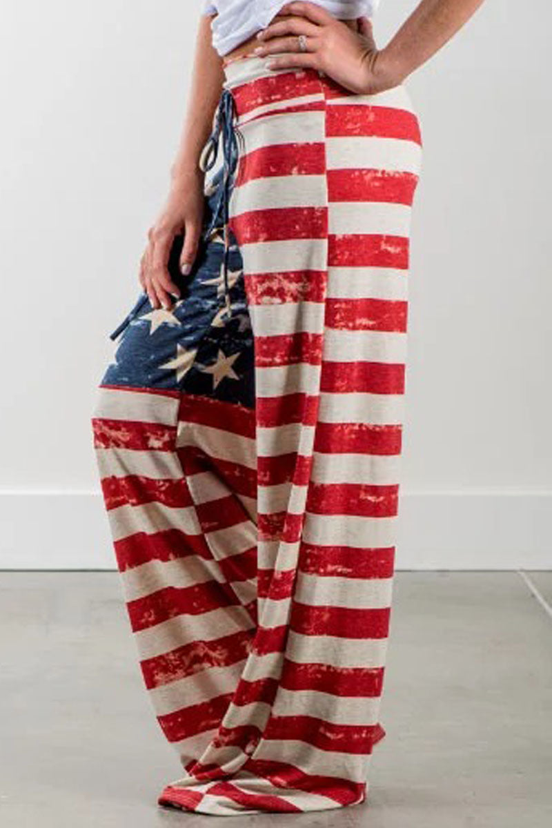 American Flag Drawstring Wide Leg Pants