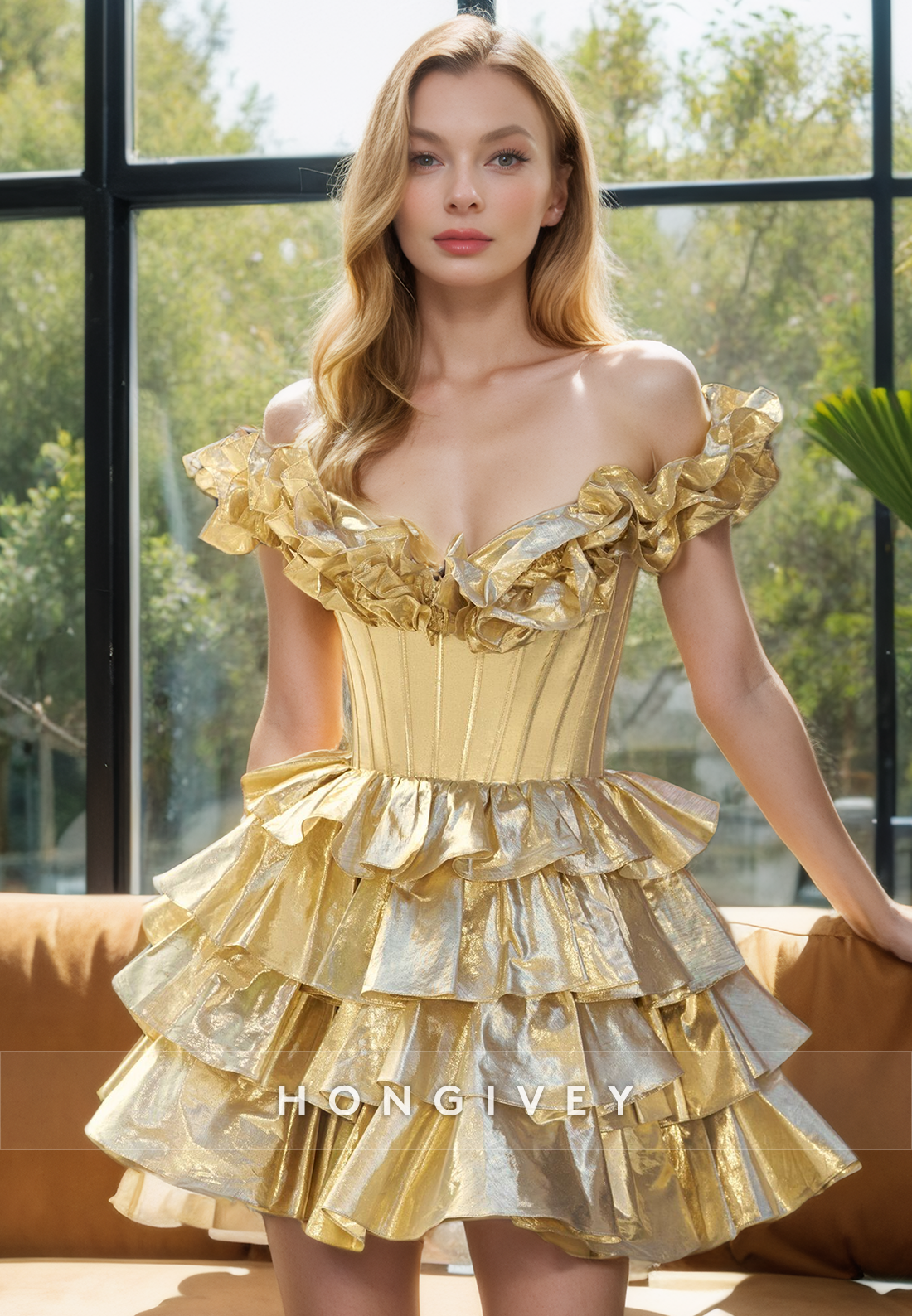 Aline Offshoulder Tiered Empire Party Prom Evening Homecoming Dress