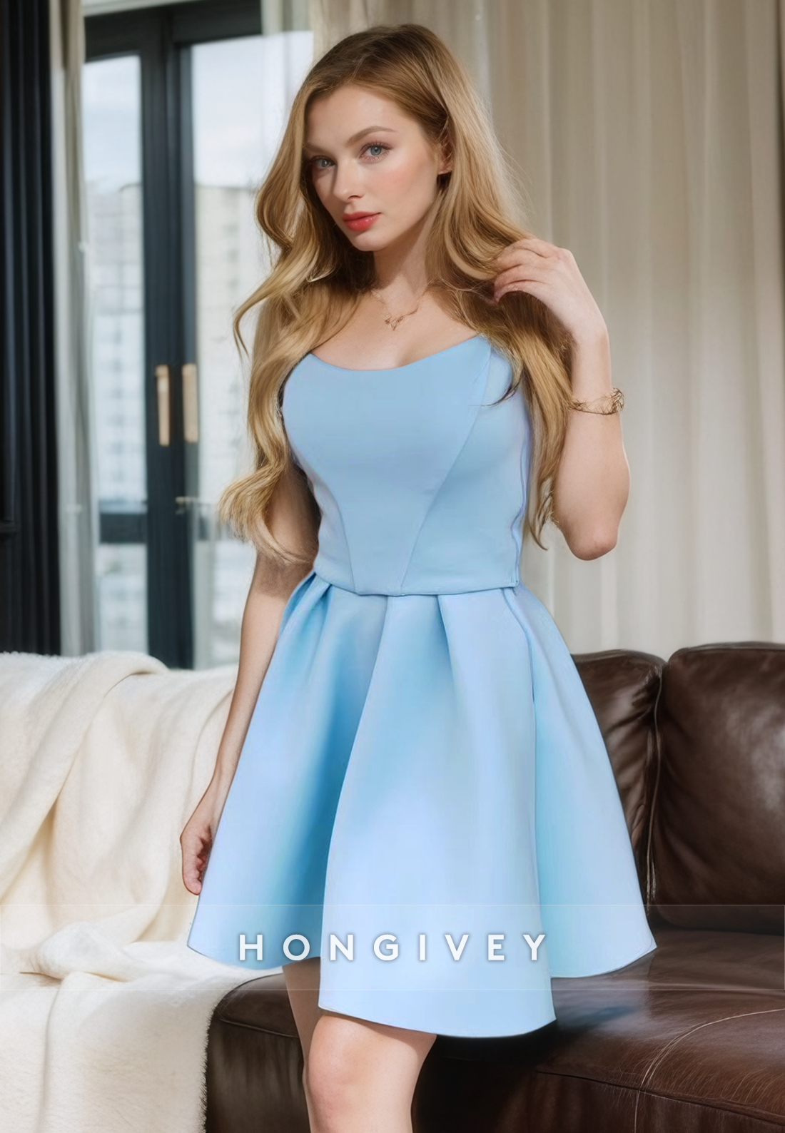 Satin Aline Bateau Spaghetti Straps Empire Party Evening Homecoming Dress