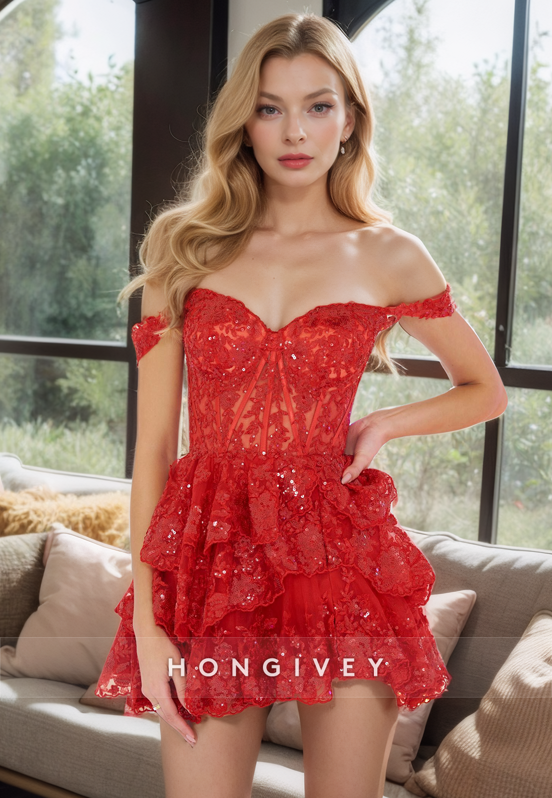 Sexy Lace Aline Offshoulder Empire Tiered Party Evening Homecoming Dress