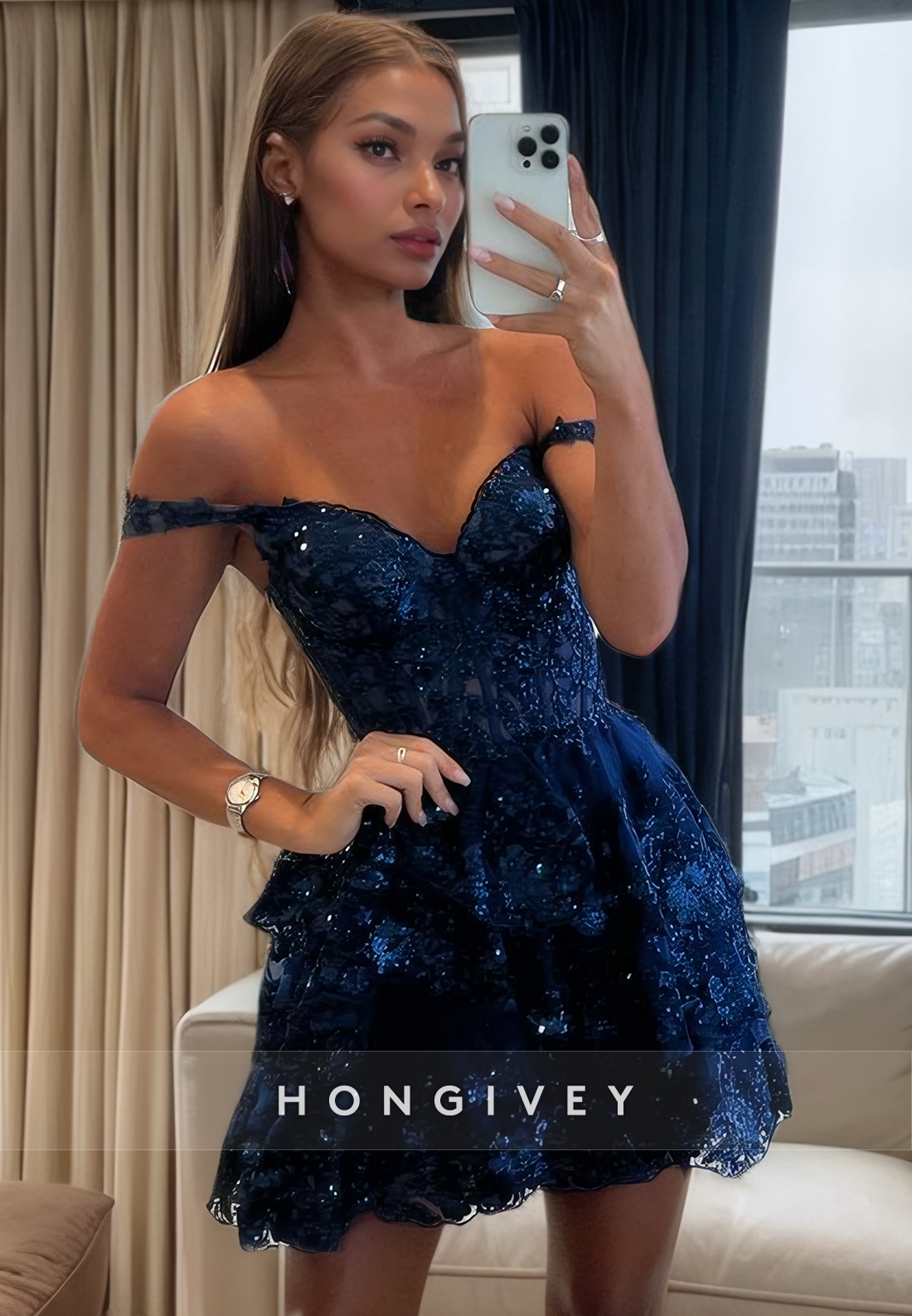 Aline Offshoulder Sleeveless Lace Applique Party Evening Homecoming Dress