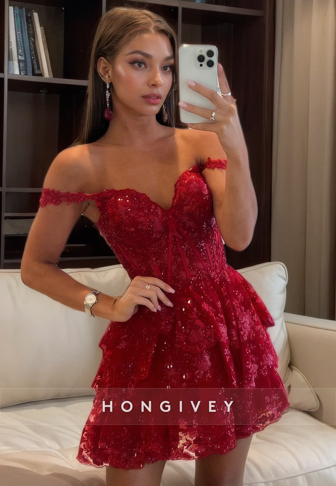 Sexy Lace Aline Offshoulder Empire Appliques Party Evening Homecoming Dress