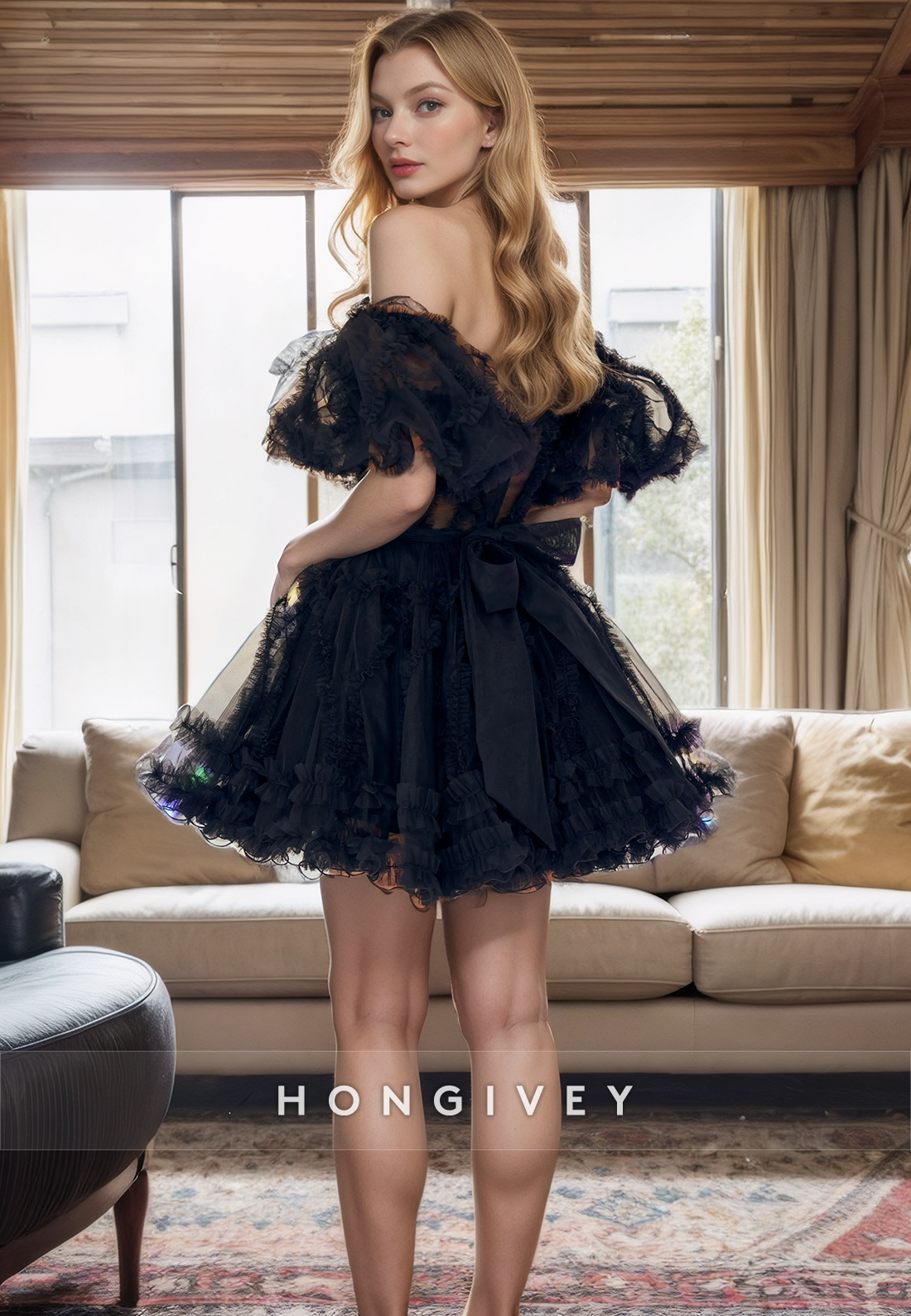 Tulle Aline Offshoulder Empire Short Party Homecoming Dress