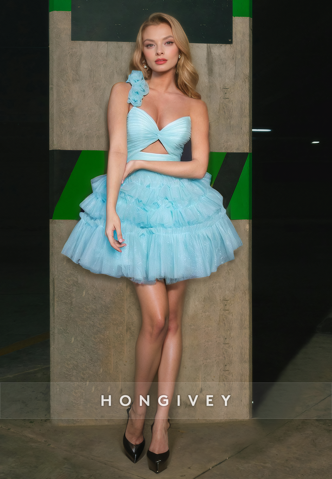 Chic Tulle Aline Sweetheart One Shoulder Laceup Short Homecoming Dress