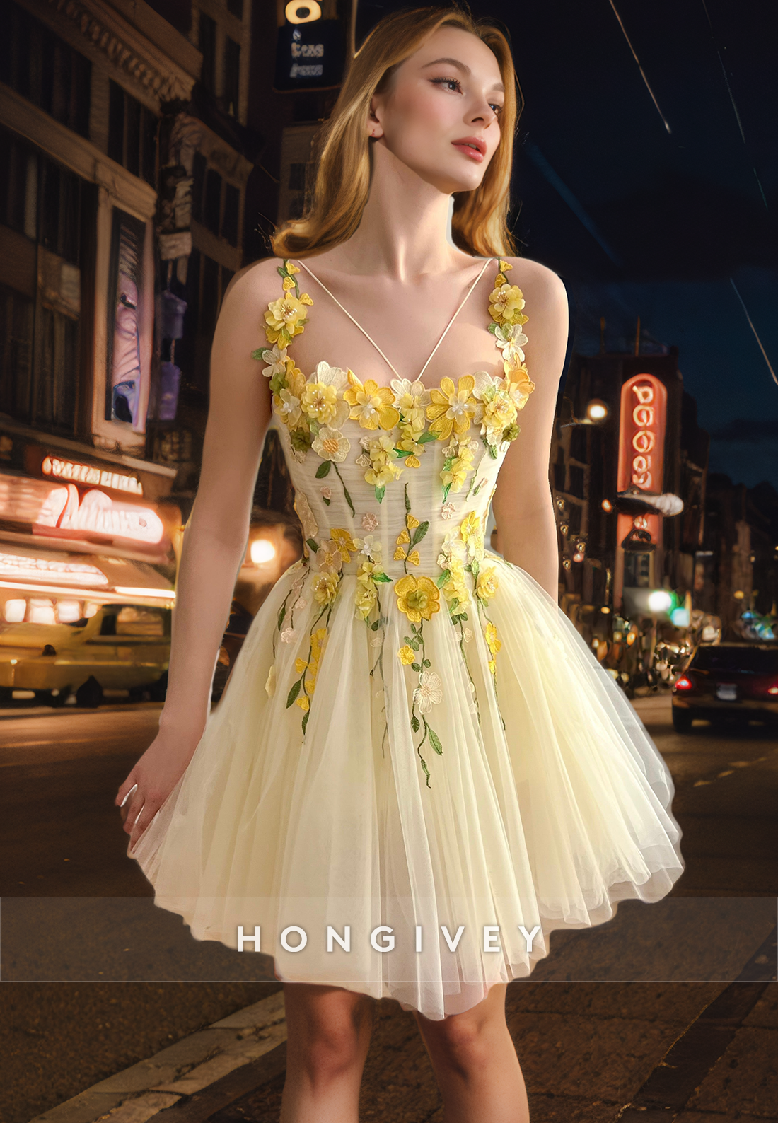 Sweet Tulle Aline Square Spaghetti Straps Floral Appliqued Short Homecoming Dress