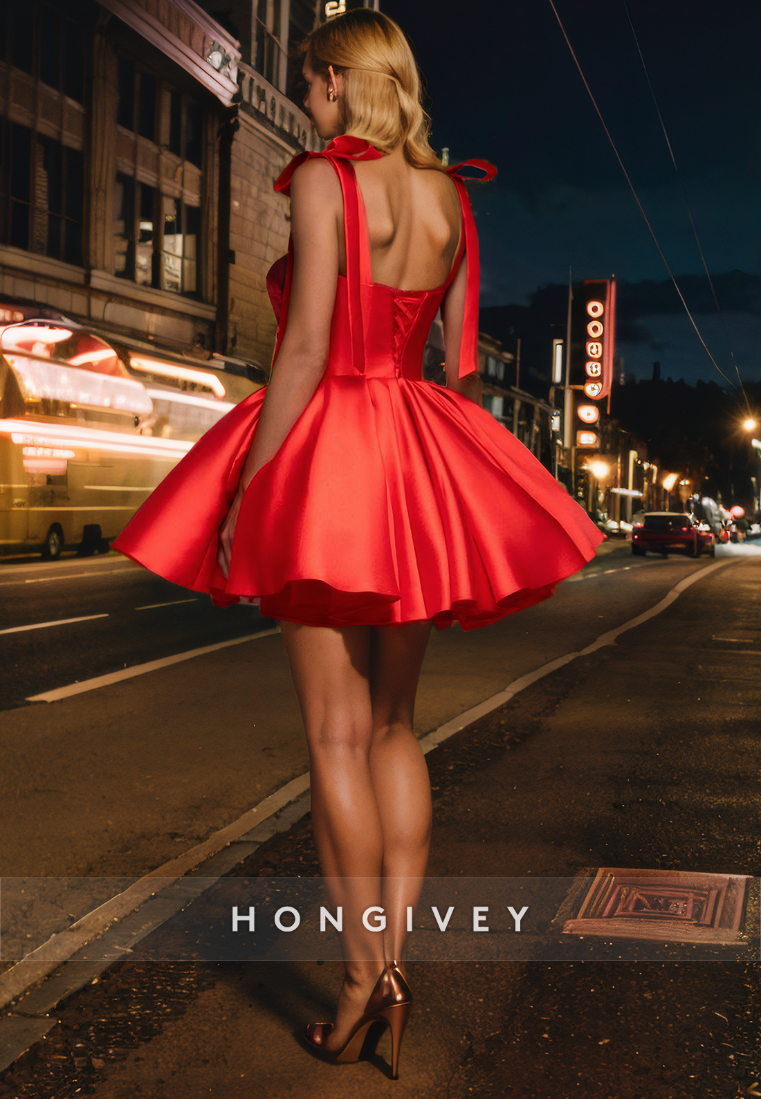 Satin Aline Sweetheart Bowknot Spaghetti Straps Short Homecoming Dress