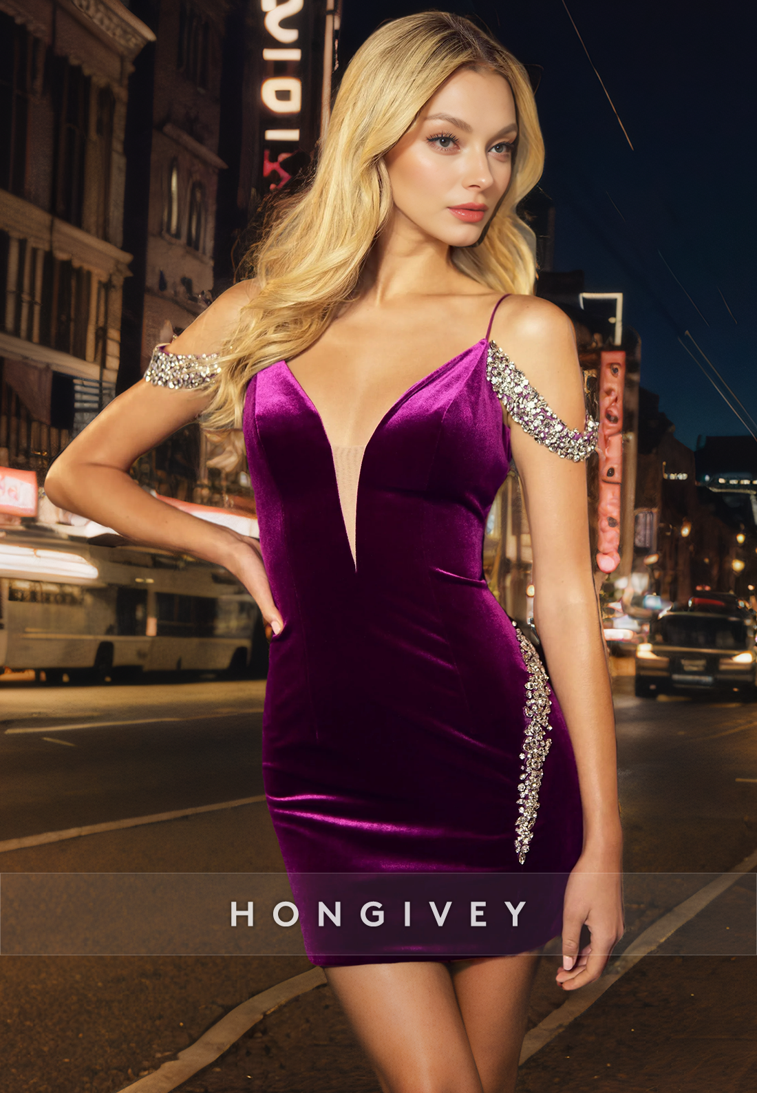 Satin Sheath Low Vneck Beaded Short Homecoming Dress