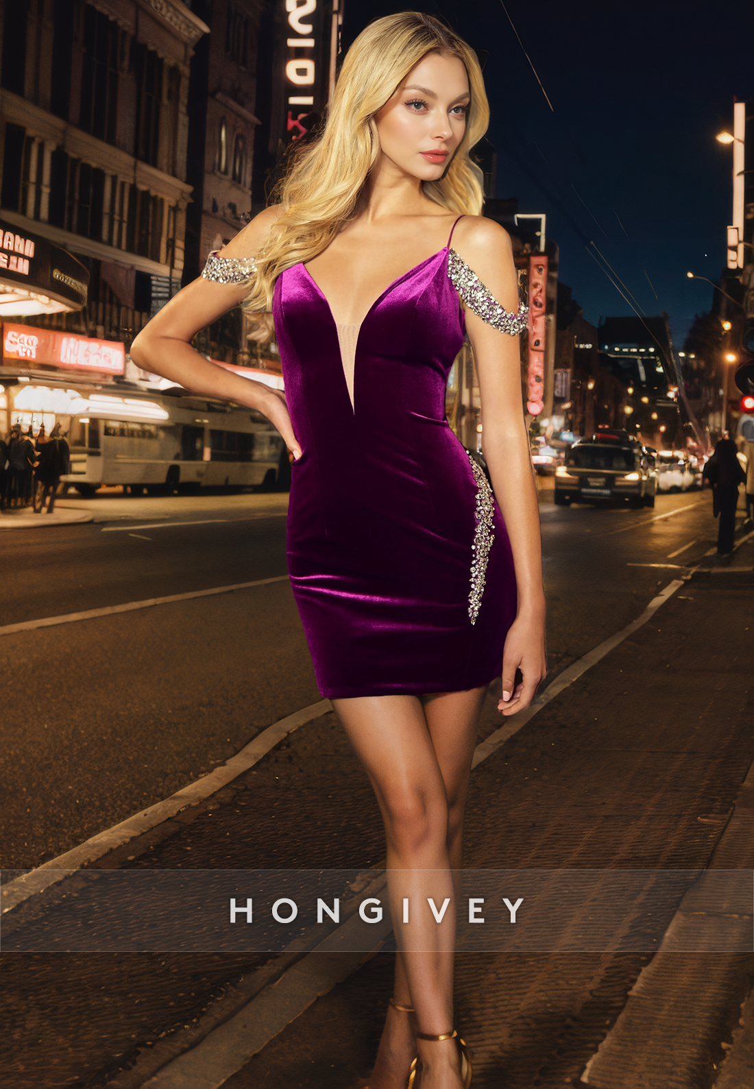 Satin Sheath Low Vneck Beaded Short Homecoming Dress