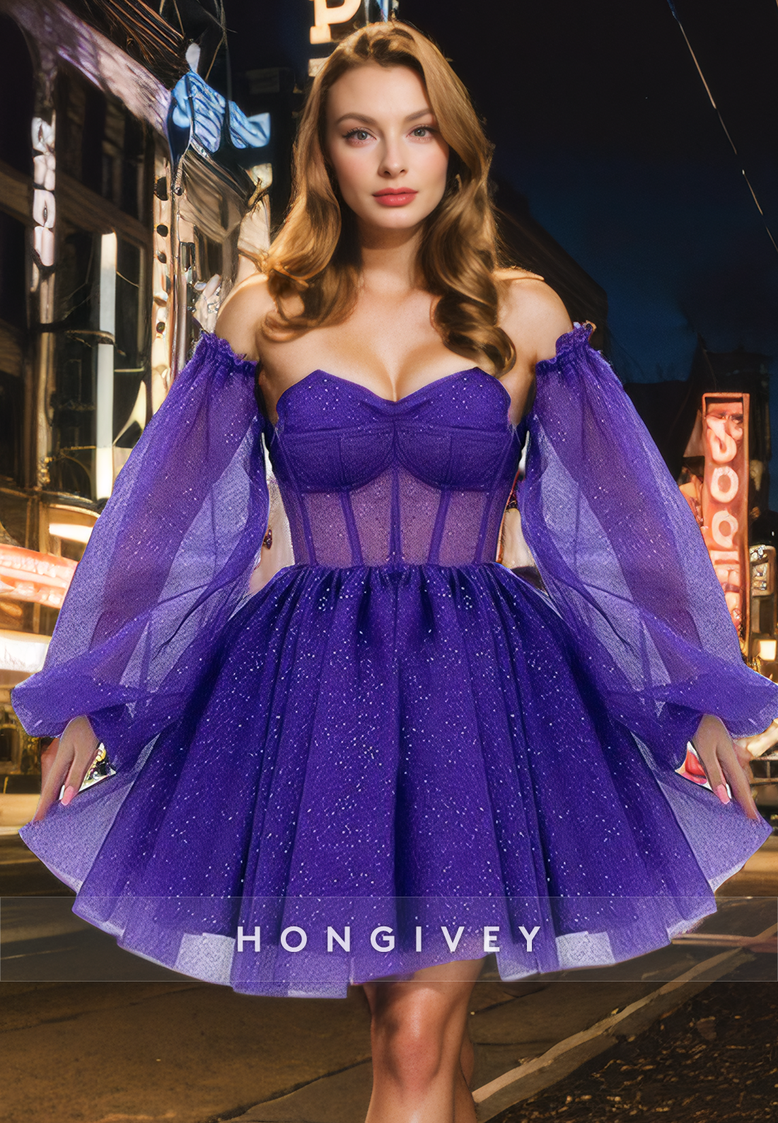 Chic Glitter Tulle Aline Sheer Short Homecoming Dress