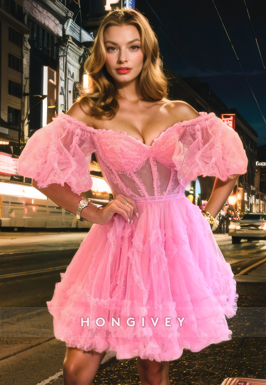 Tulle Aline Offshoulder Sheer Empire Short Homecoming Dress