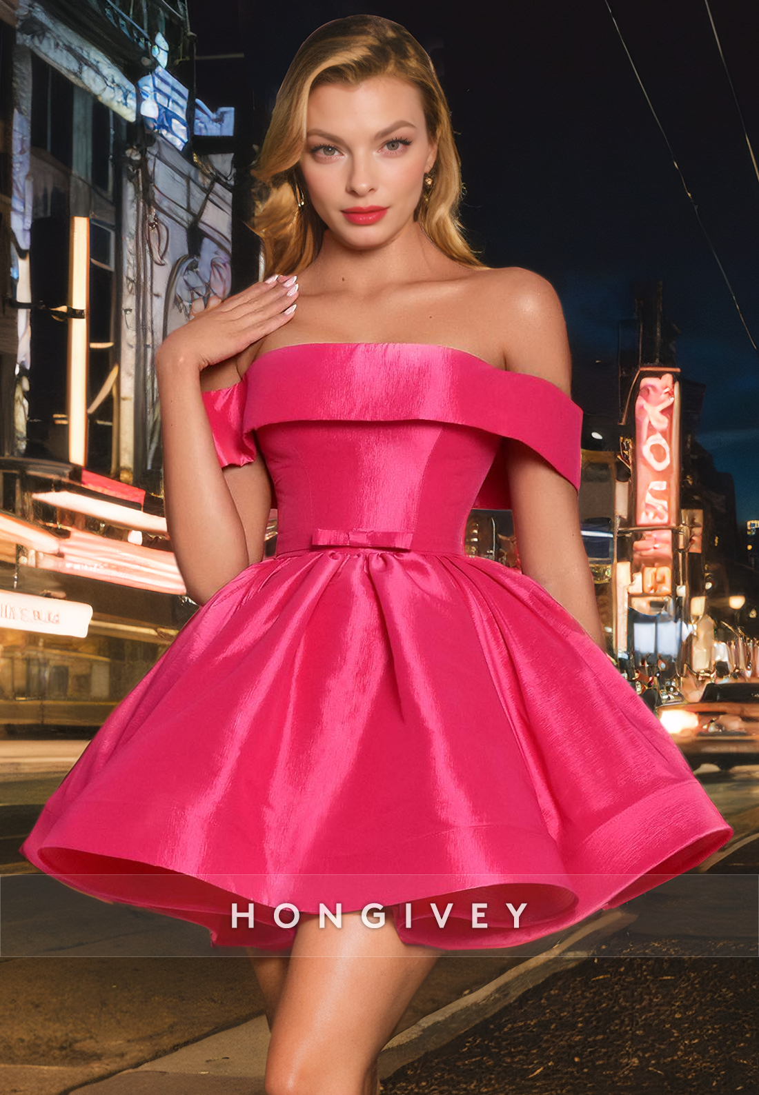 Satin Aline Offshoulder Empire Party/Homecoming Dress