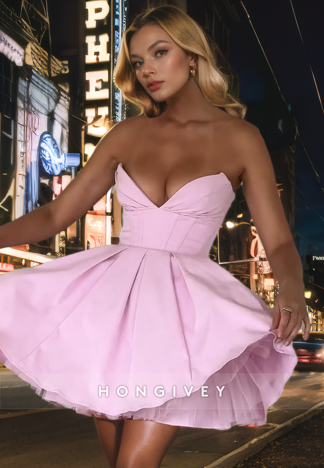 Satin Aline Vneck Strapless Empire Party/Homecoming Dress