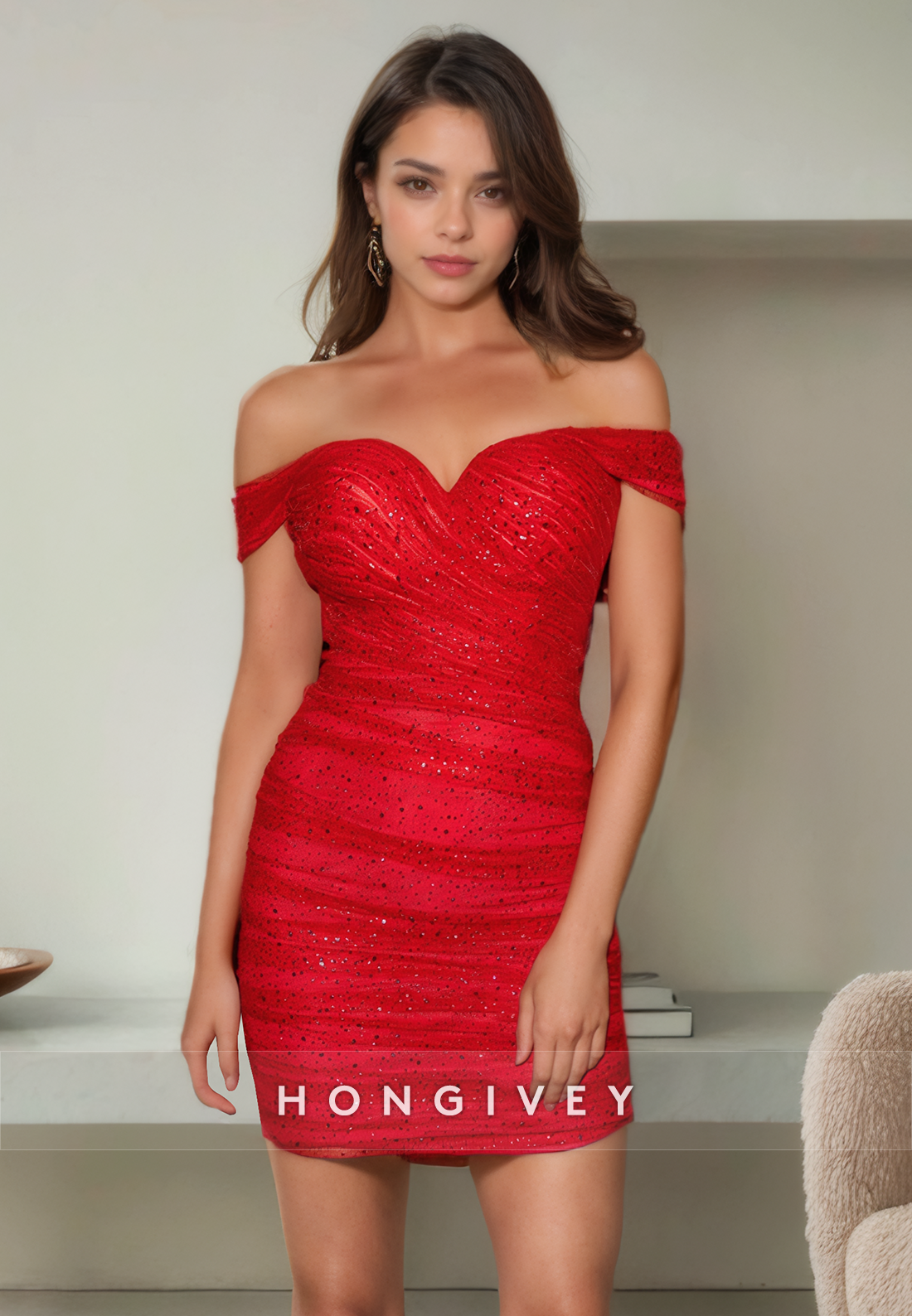 Fitted Sweetheart Offshoulder Pleats Short Homecoming Dress