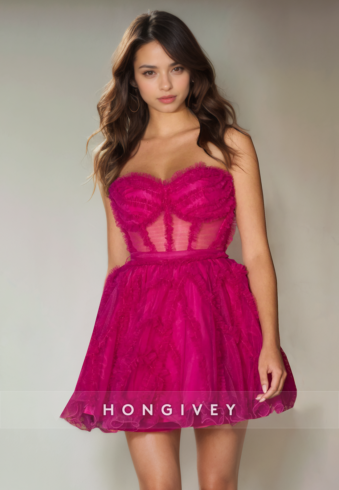 Sheer Tulle Aline Sweetheart Strapless Short Homecoming Dress