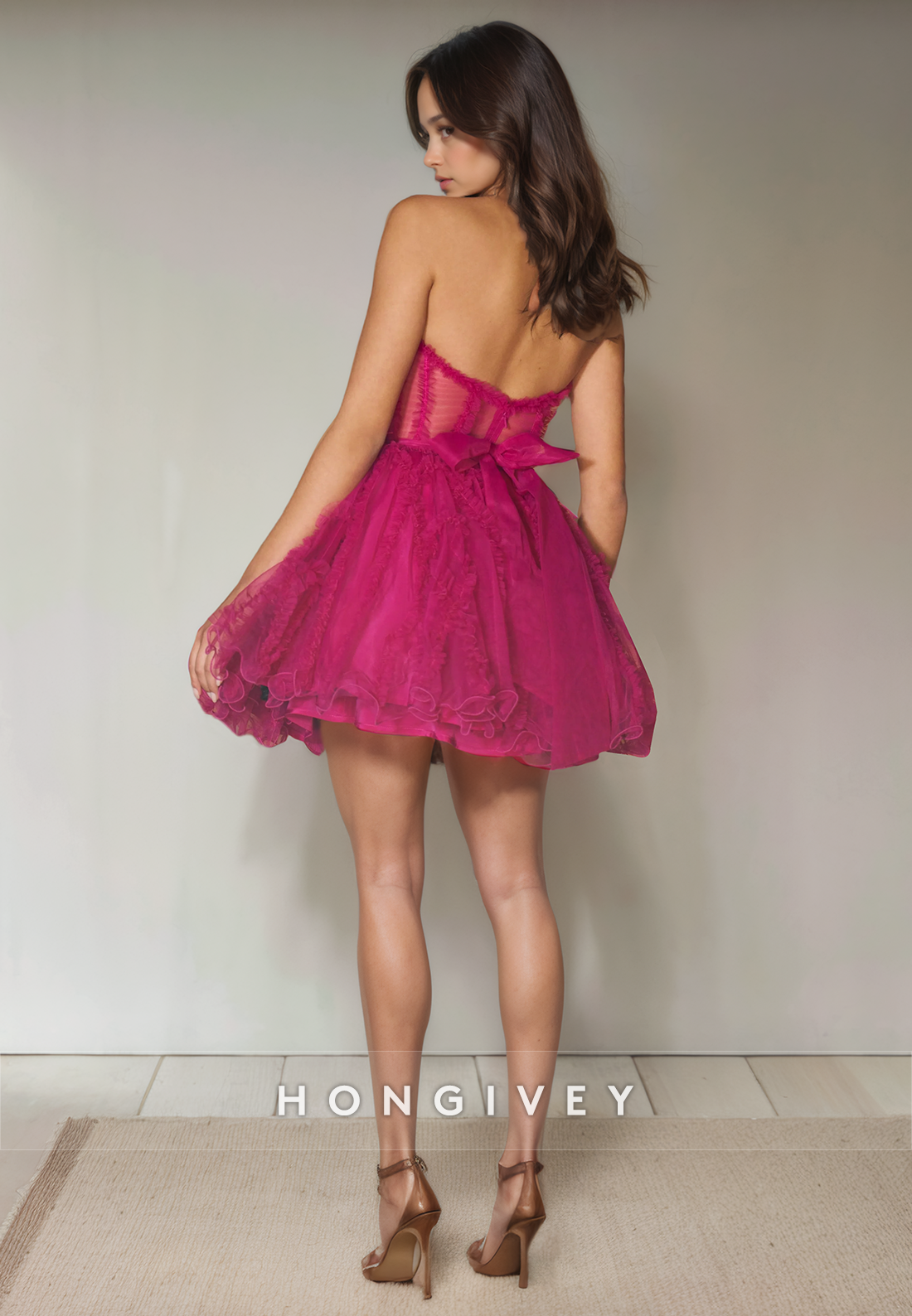 Sheer Tulle Aline Sweetheart Strapless Short Homecoming Dress