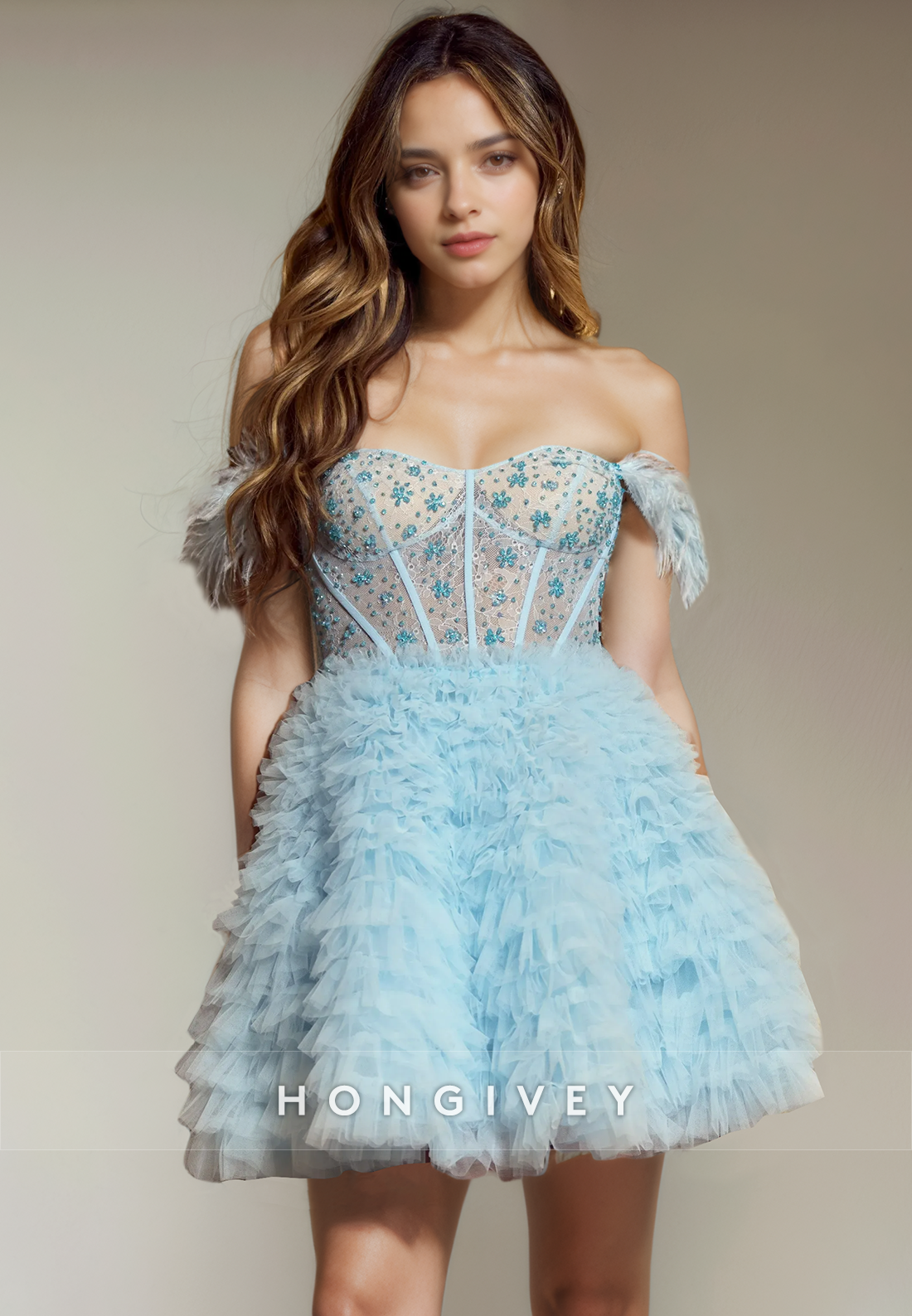 Tulle Aline Sweetheart Offshoulder Beaded Short Party Homecoming Dress