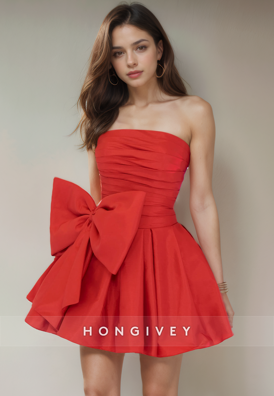 Satin Aline Strapless Bowknot Short Party Homecoming Dress