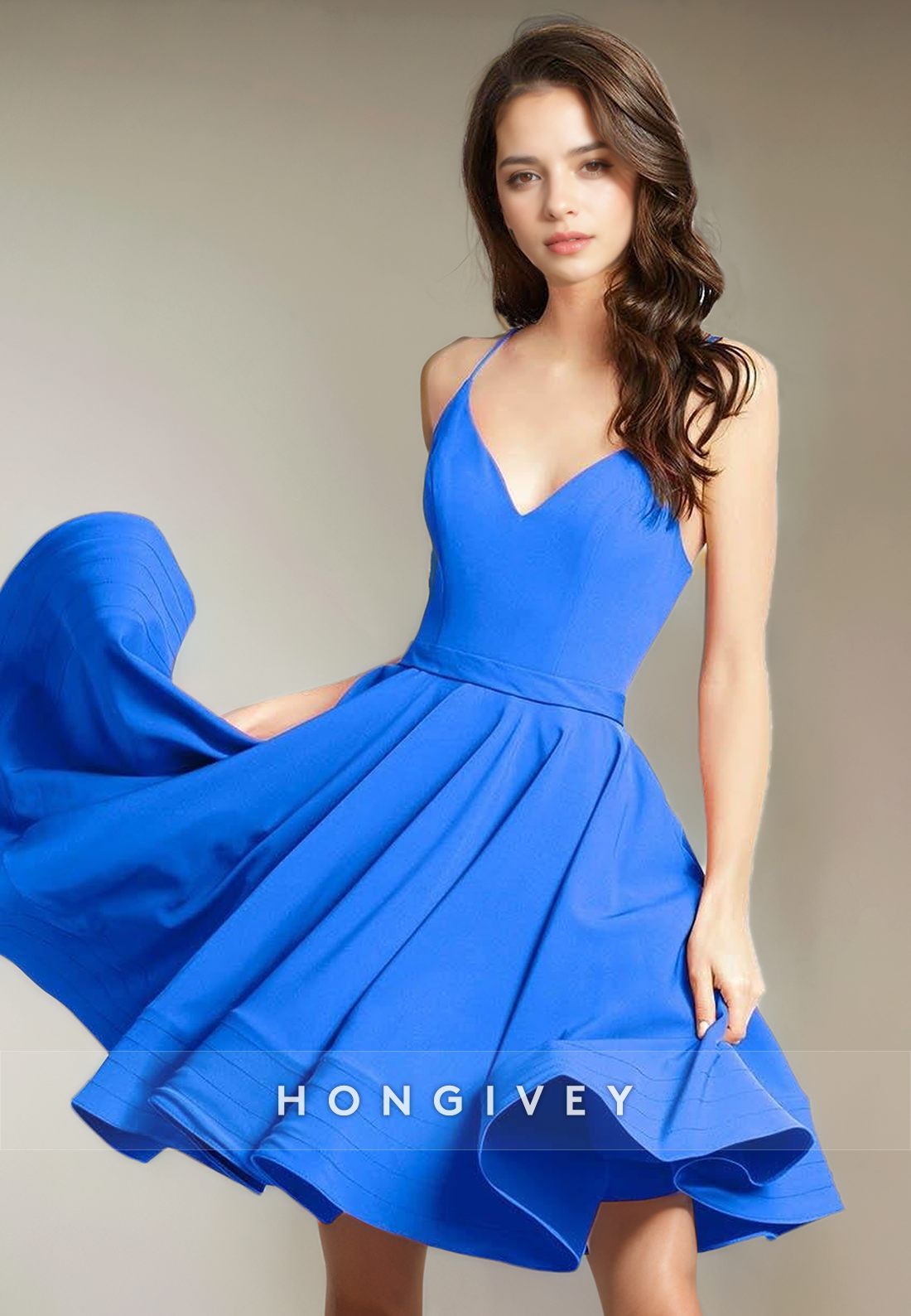 Satin Aline Vneck Spaghetti Straps Short Party Homecoming Dress