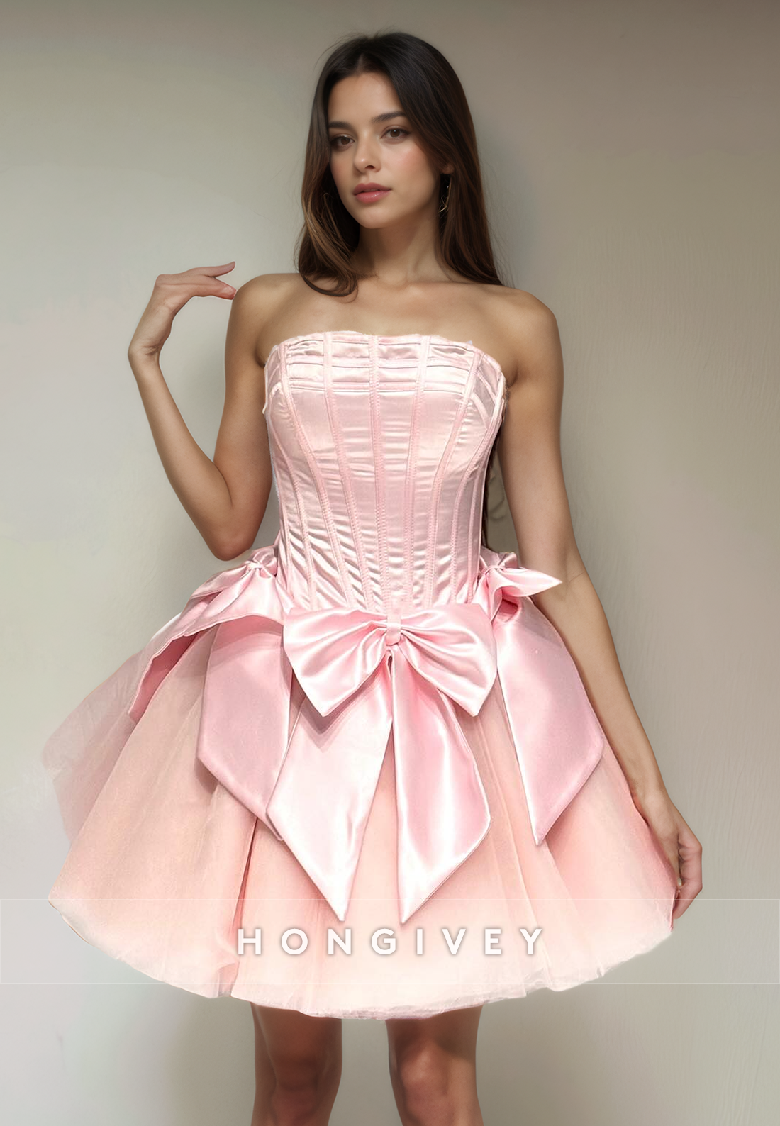 Aline Strapless Sleeveless Empire Bowknot Short Party Homecoming Dress