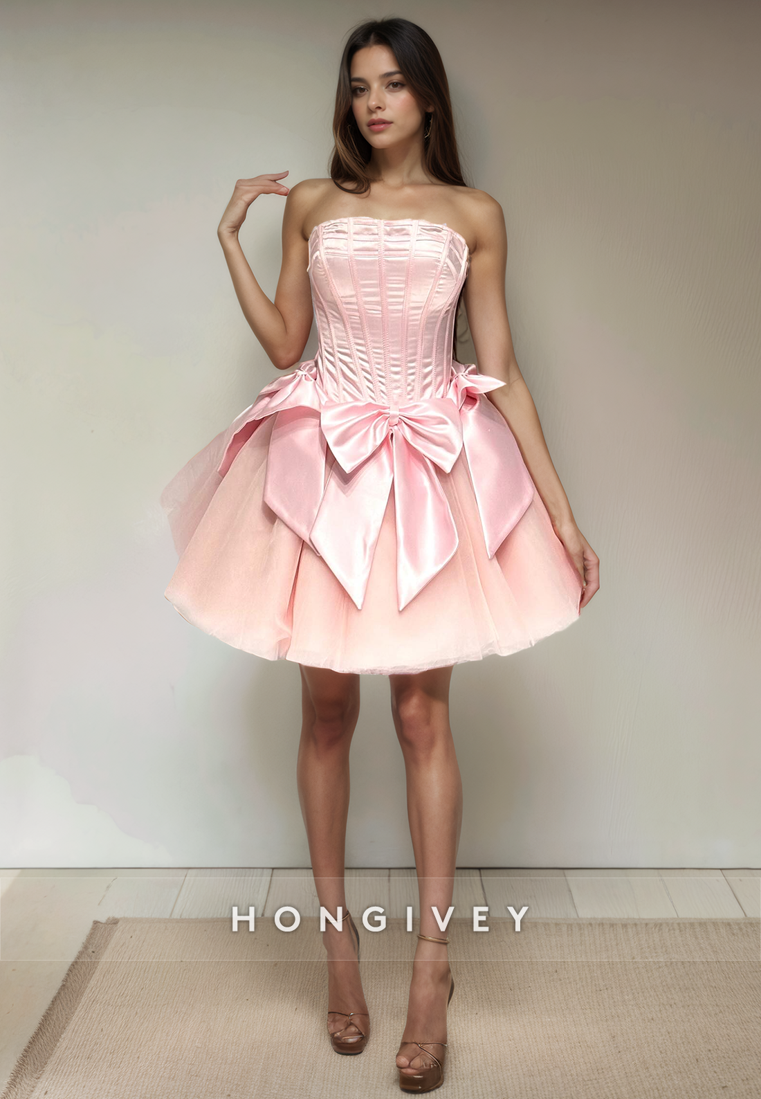 Aline Strapless Sleeveless Empire Bowknot Short Party Homecoming Dress