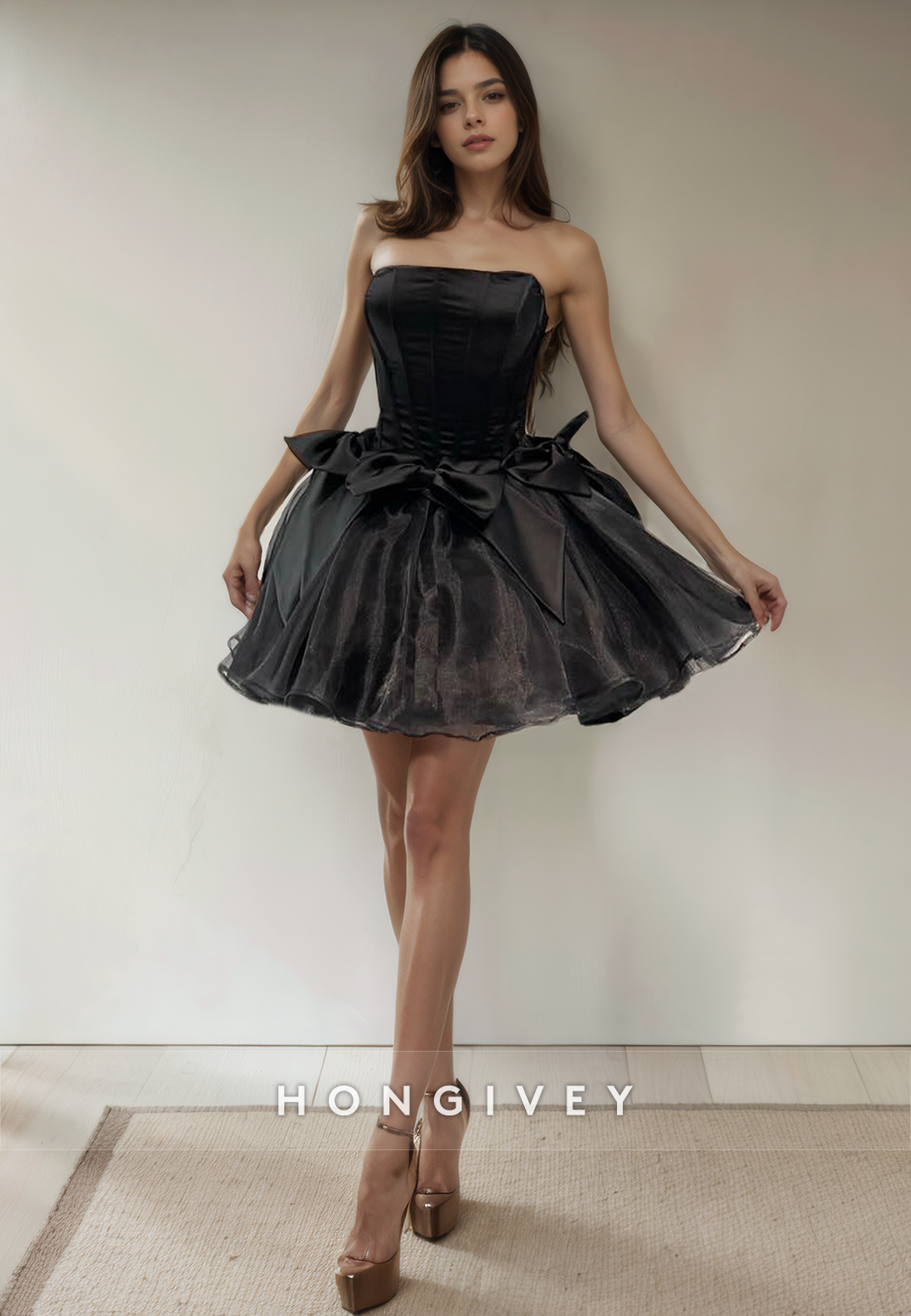 Aline Strapless Sleeveless Empire Bowknot Short Party Homecoming Dress