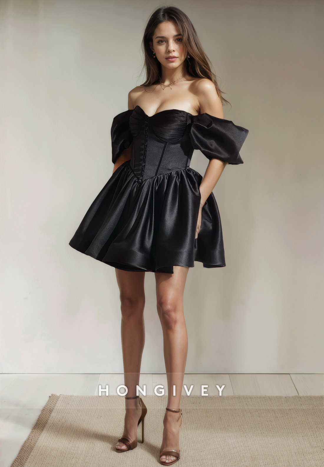 Offshoulder Sweetheart Aline Empire Short Party Homecoming Dress