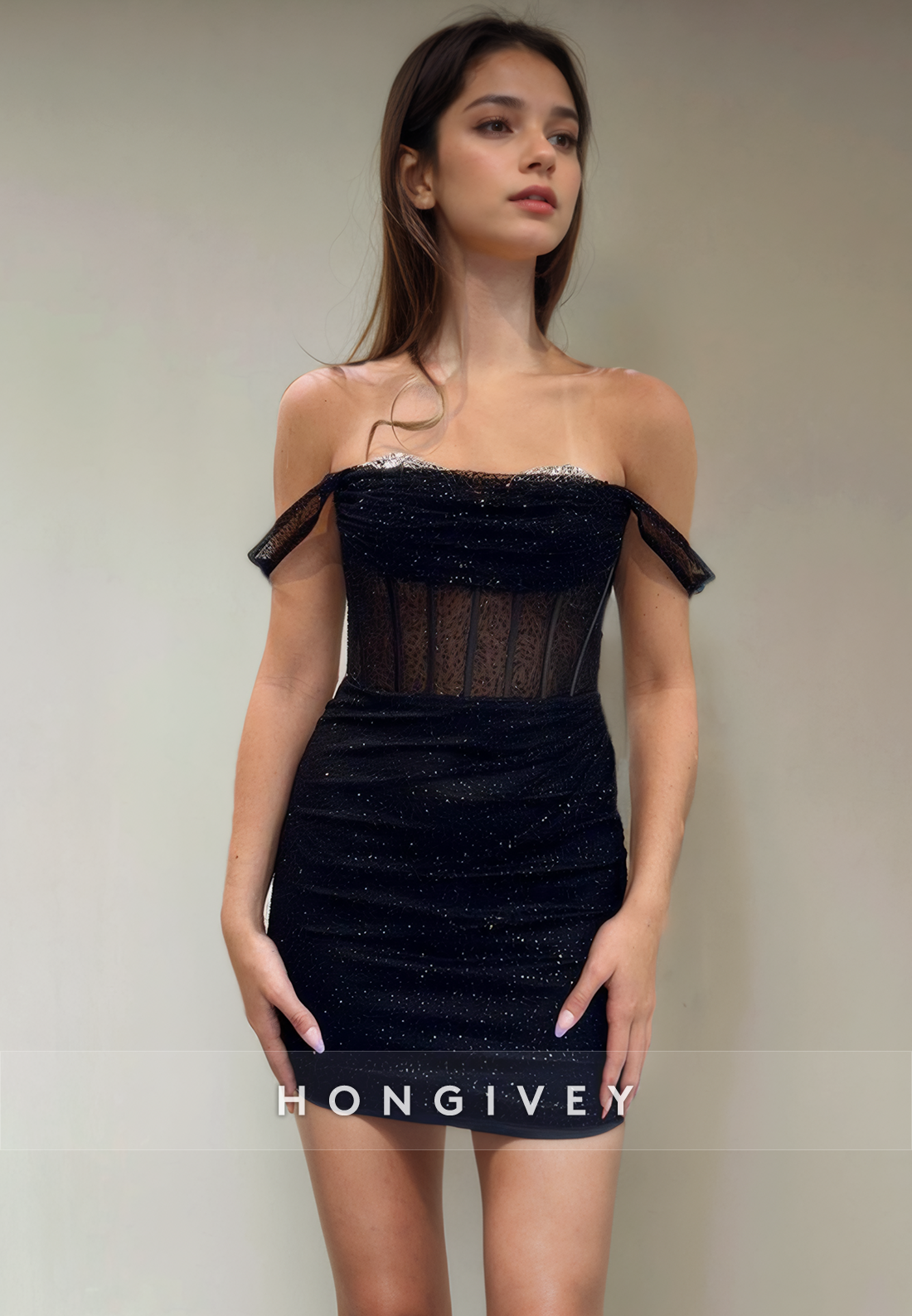 Casual Fitted Offshoulder Sheer Empire Short Party Homecoming Dress