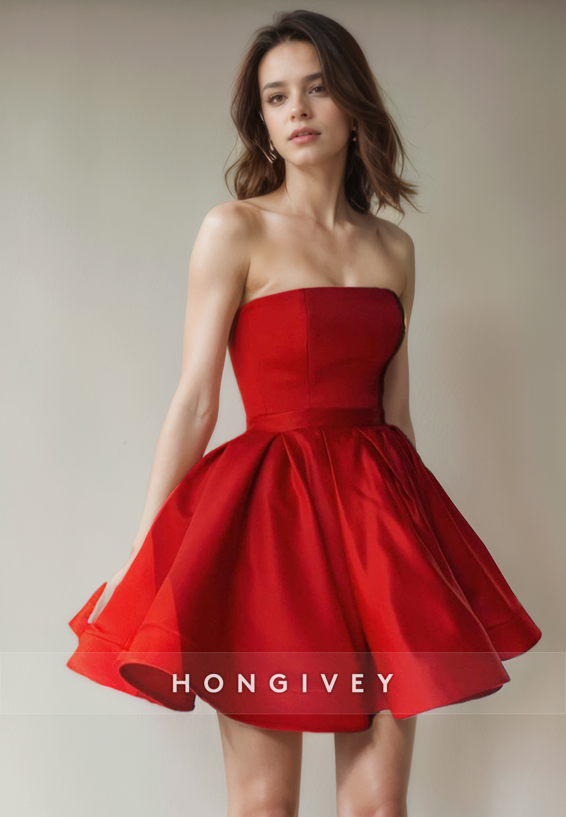 Casual Satin Aline Strapless Sleeveless Short Party Homecoming Dress