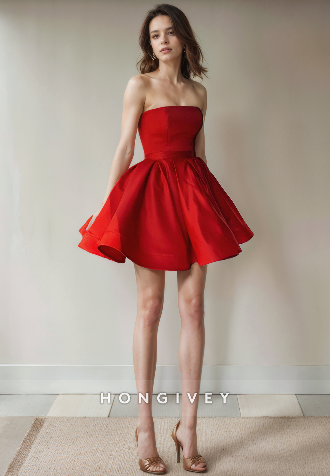 Casual Satin Aline Strapless Sleeveless Short Party Homecoming Dress