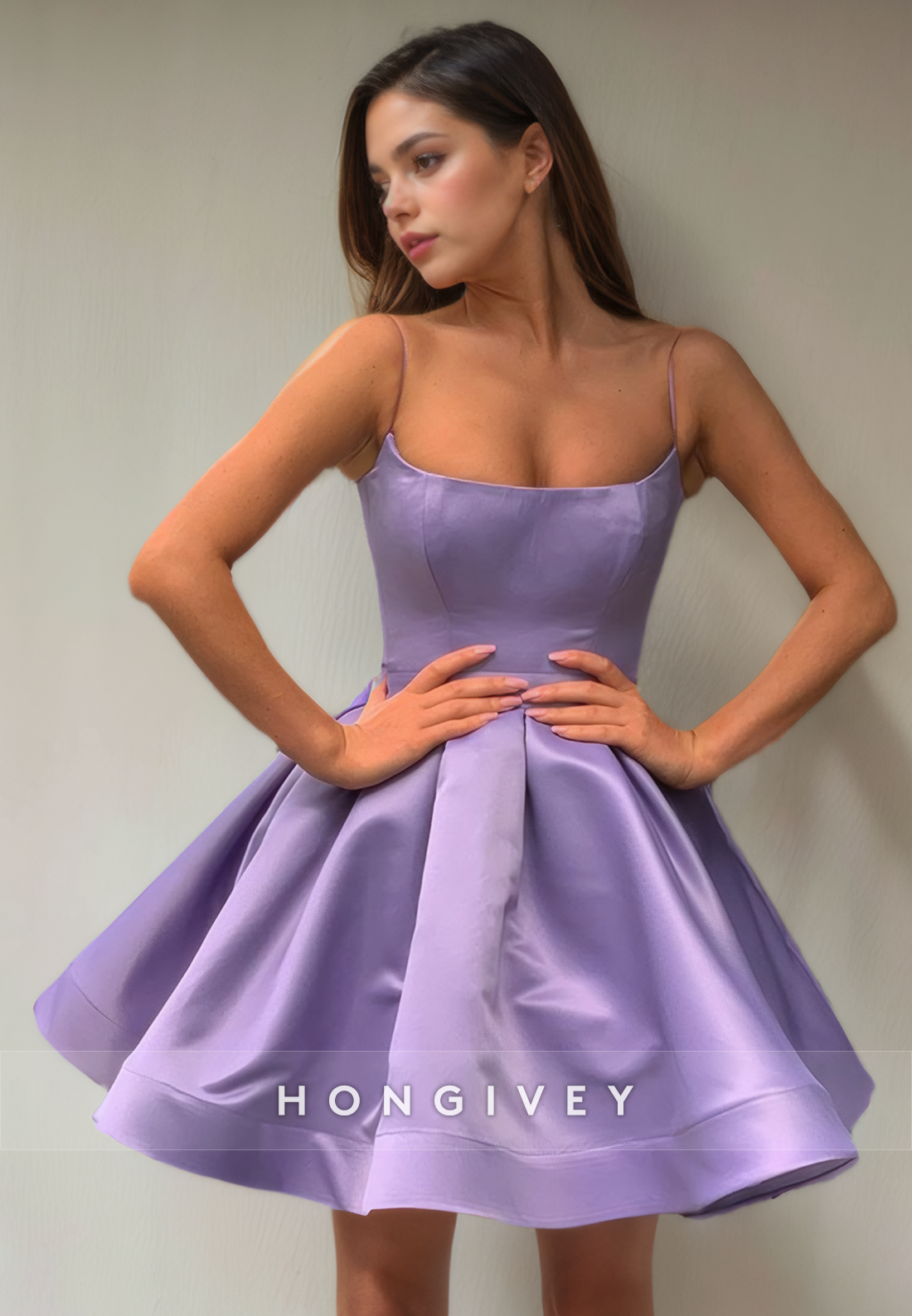 Casual Satin Aline Bateau Spaghetti Straps Short Party Homecoming Dress