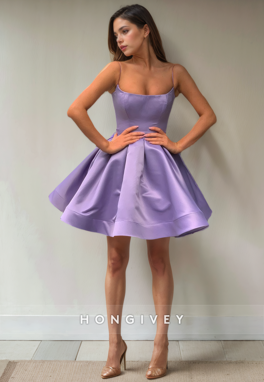 Casual Satin Aline Bateau Spaghetti Straps Short Party Homecoming Dress