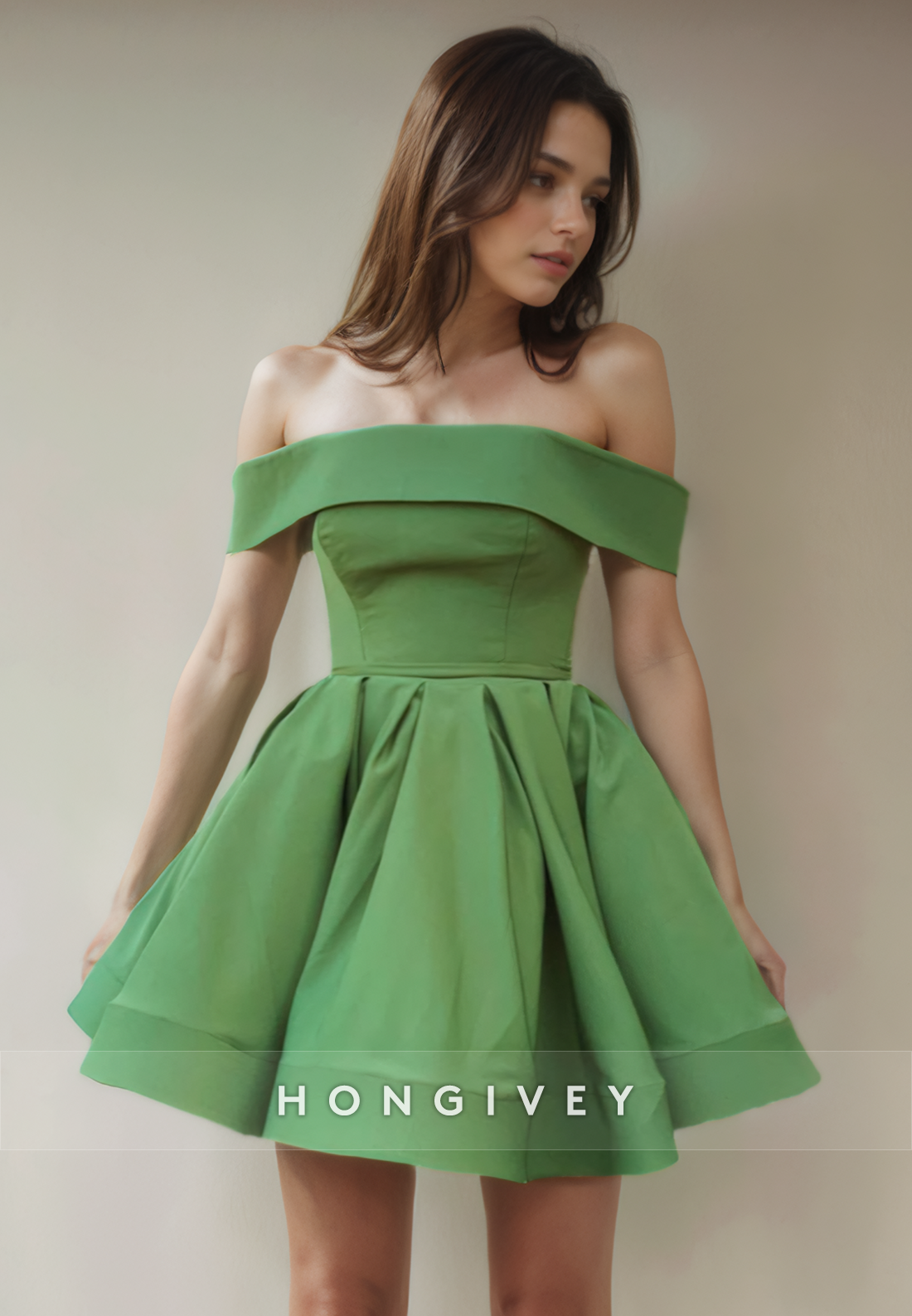 Satin Aline Offshoulder Empire Short Party Homecoming Dress