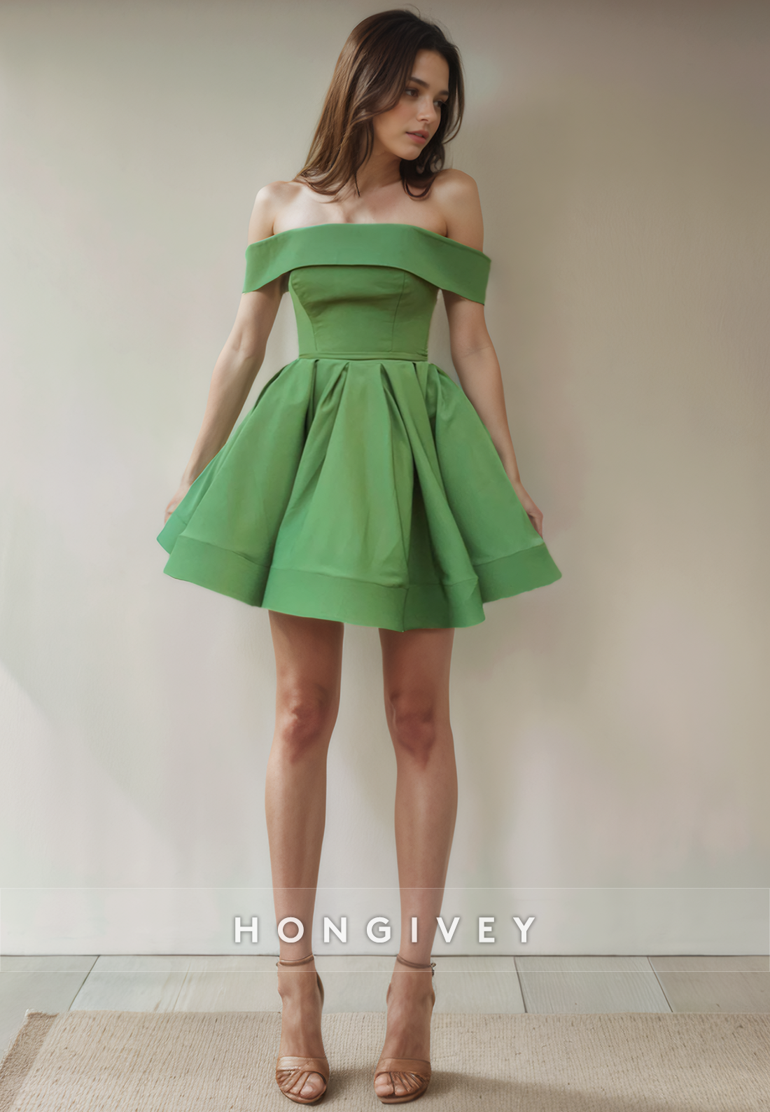 Satin Aline Offshoulder Empire Short Party Homecoming Dress