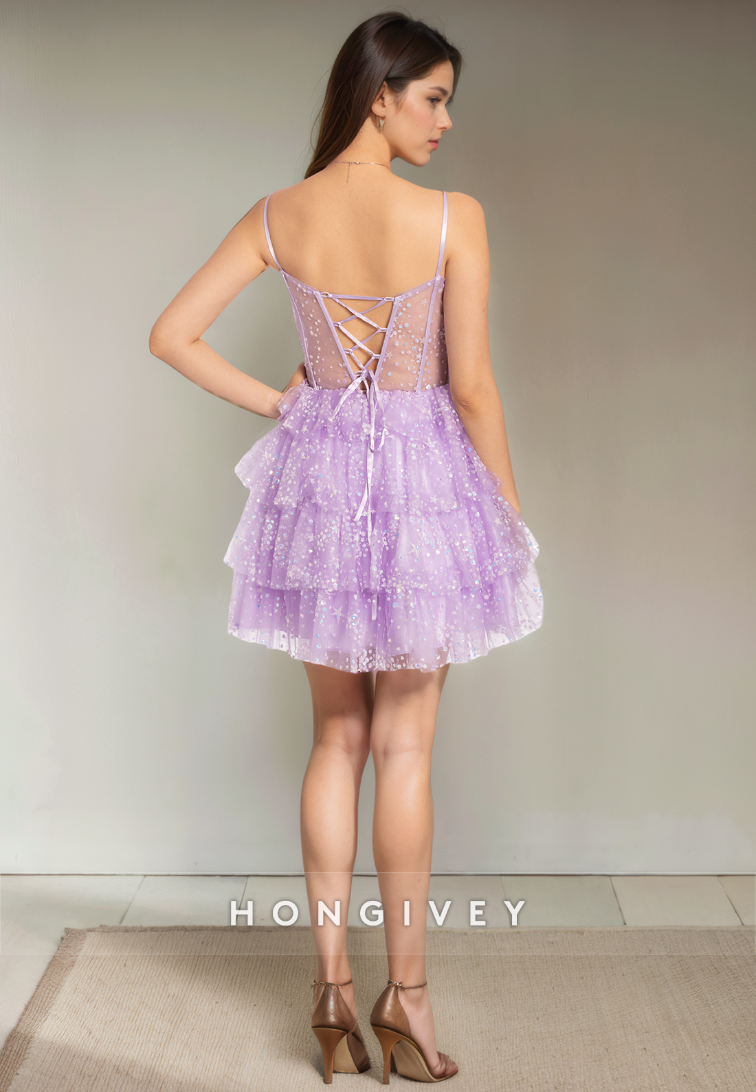 Tulle Aline Bateau Spaghetti Straps Sheer Short Party Homecoming Dress