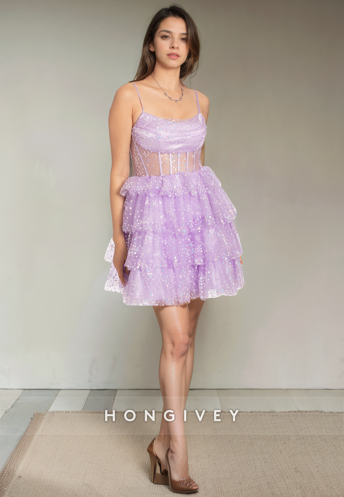 Tulle Aline Bateau Spaghetti Straps Sheer Short Party Homecoming Dress