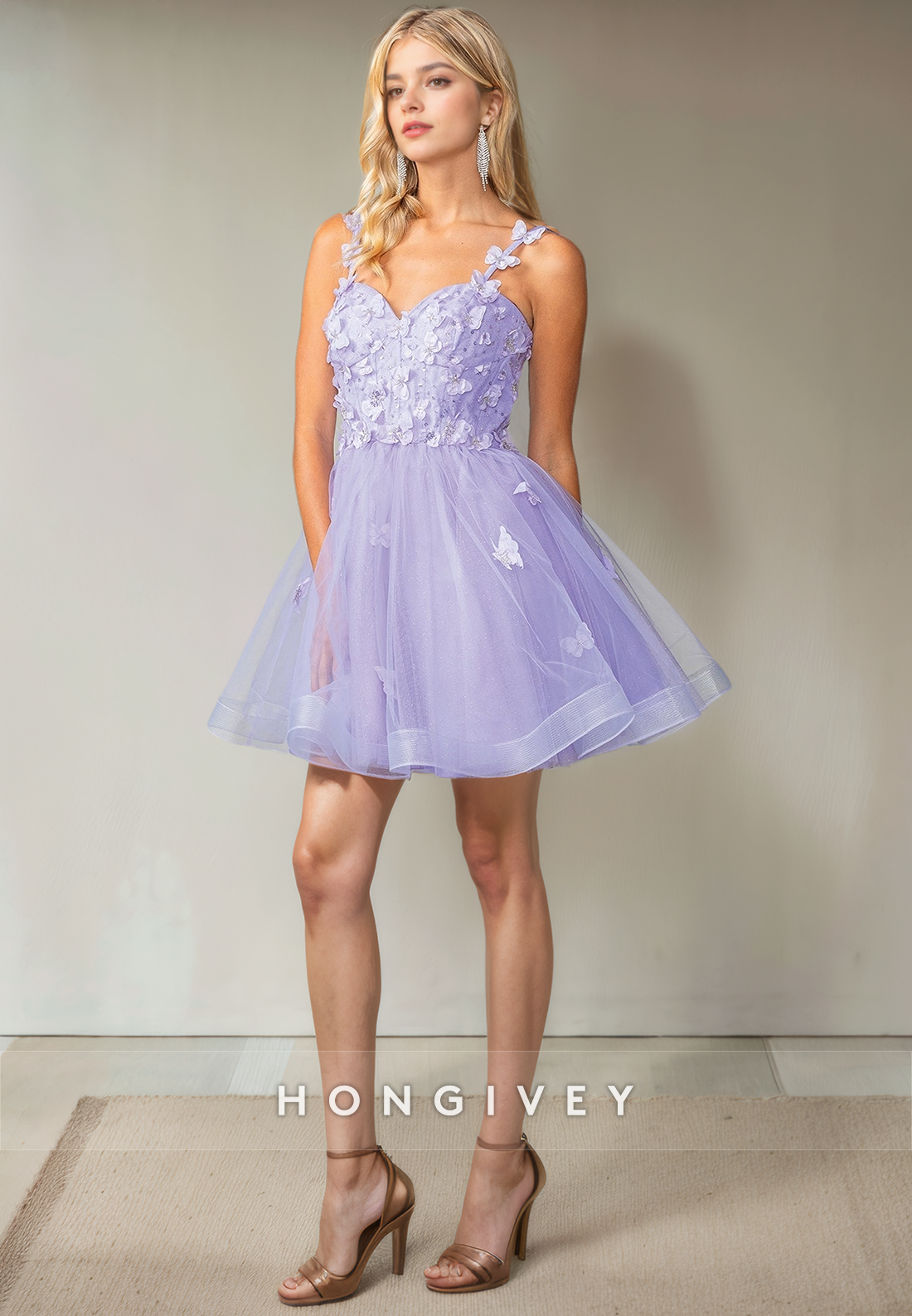 Sweet Tulle Aline Sweetheart Spaghetti Straps Appliques Short Party Homecoming Dress