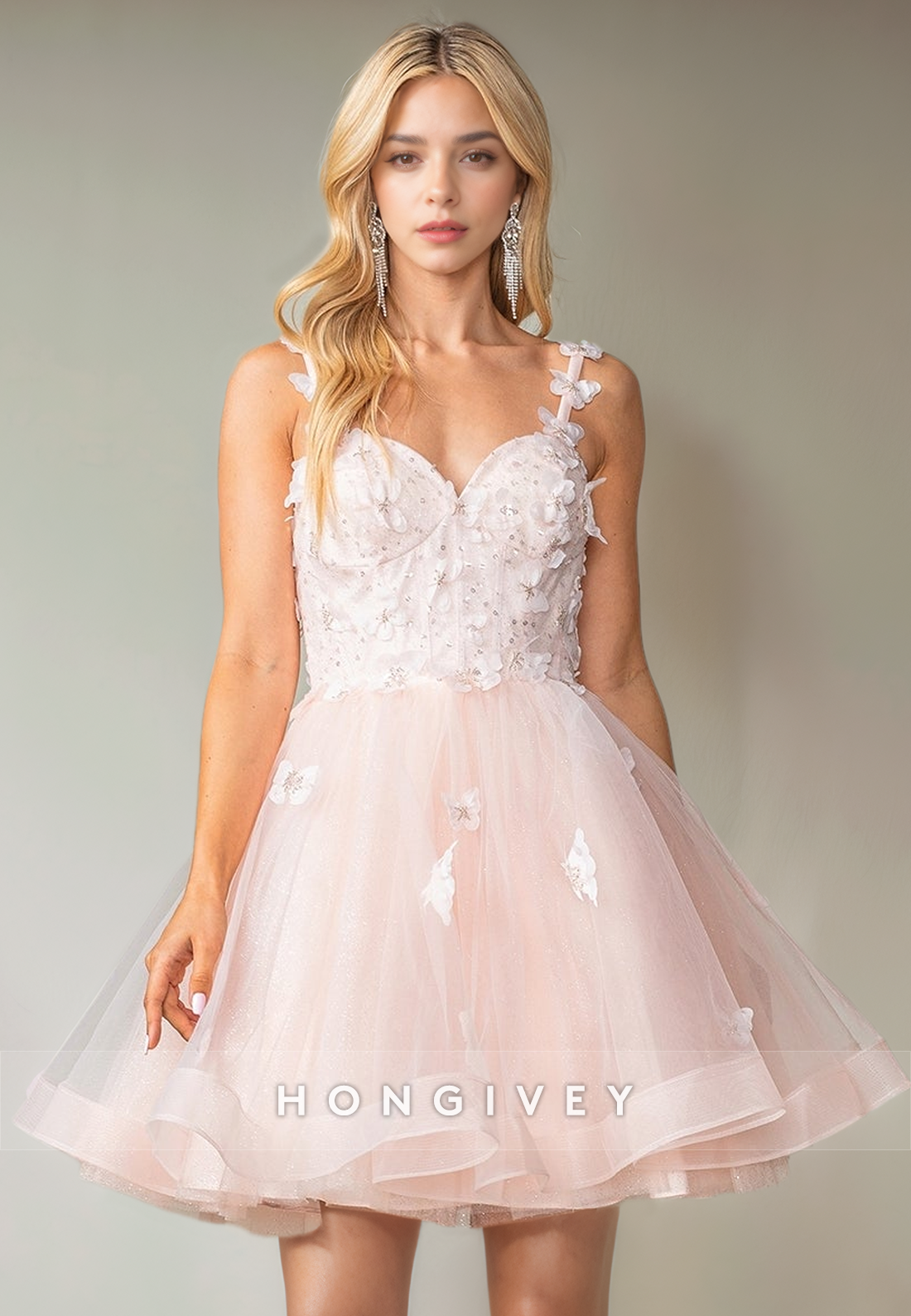 Sweet Tulle Aline Sweetheart Spaghetti Straps Appliques Short Party Homecoming Dress