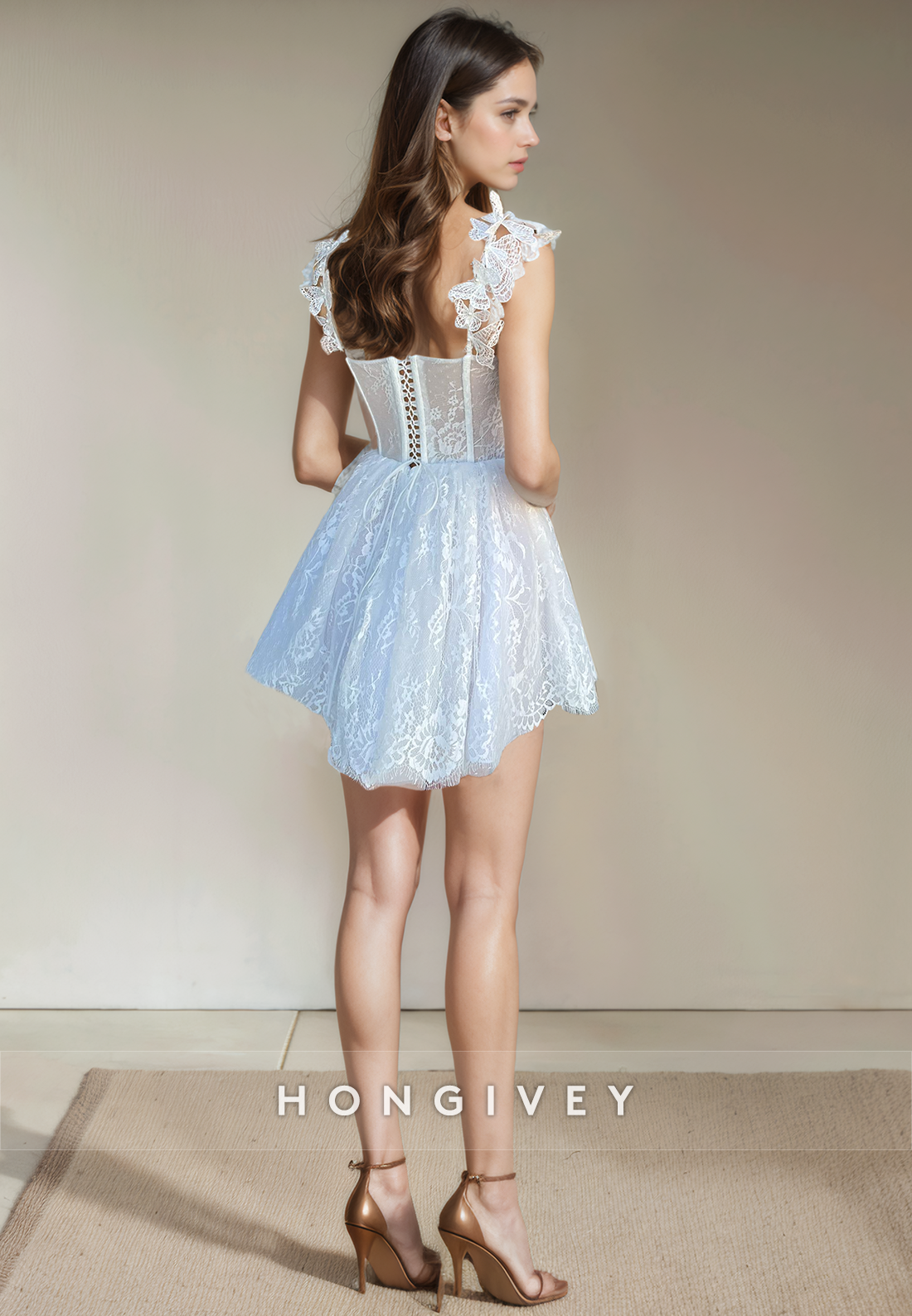 Aline Sweetheart Sleeveless Lace Applique Short Party Homecoming Dress