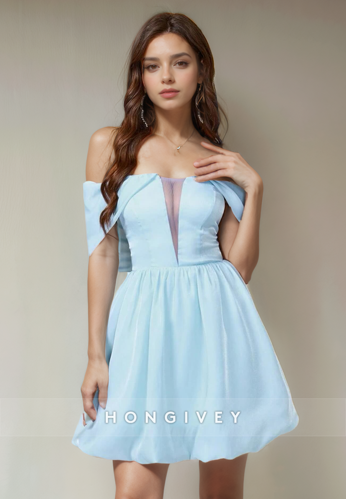 Simple Satin Aline Offshoulder Short Party Homecoming Dress